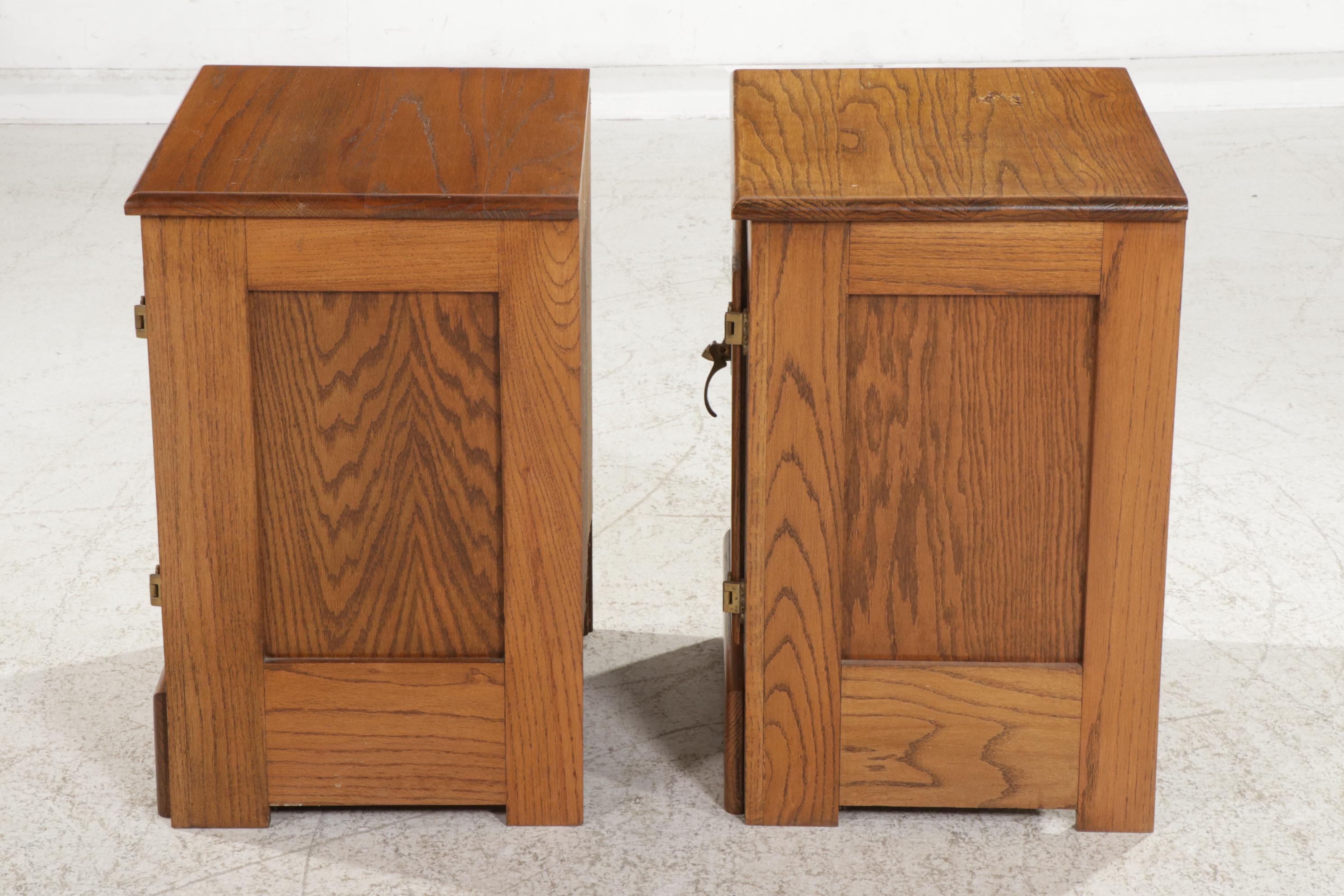 Pair of White Clad Icebox Style Oak End Tables, Late 20th to 21st Century