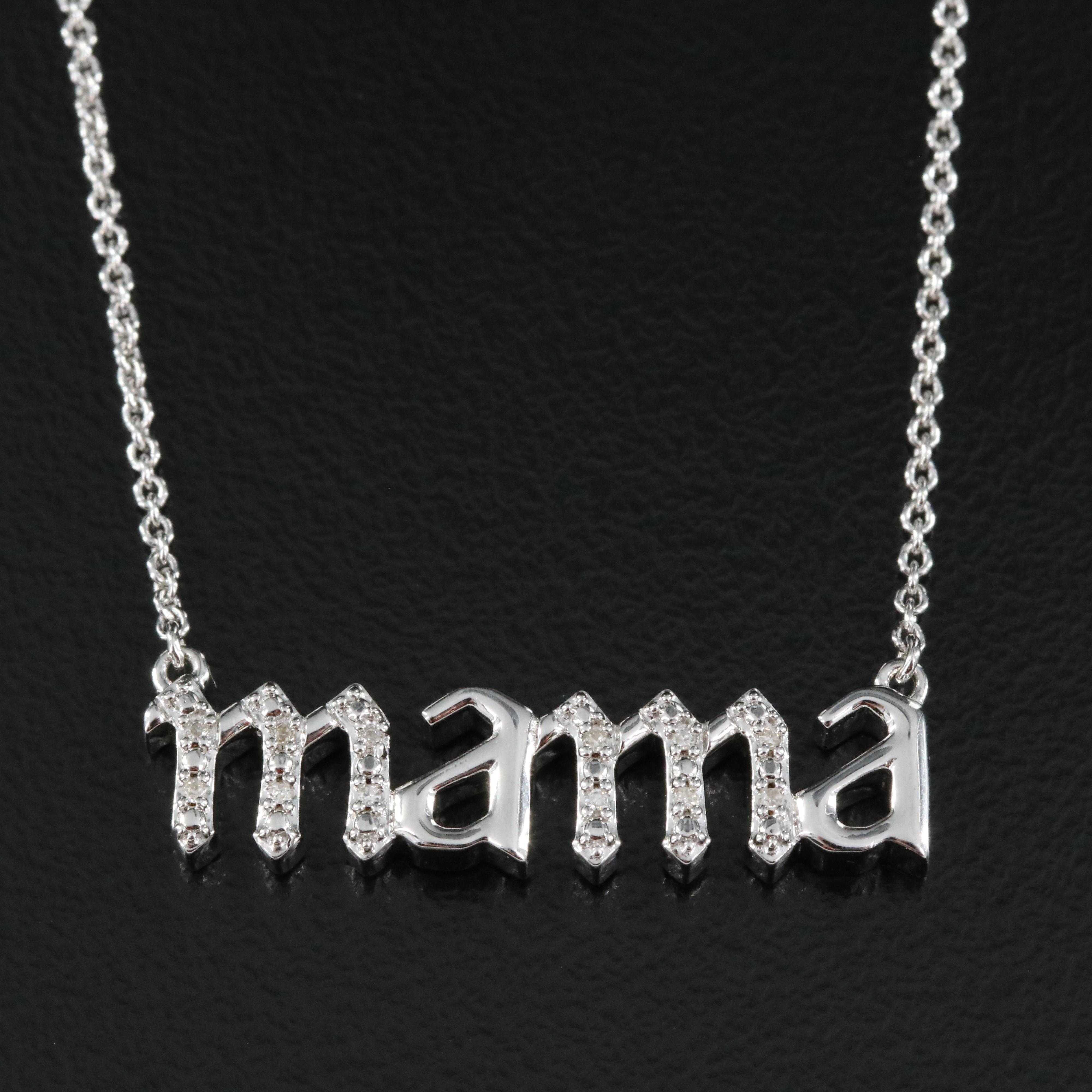 Sterling Diamond "mama" Necklace