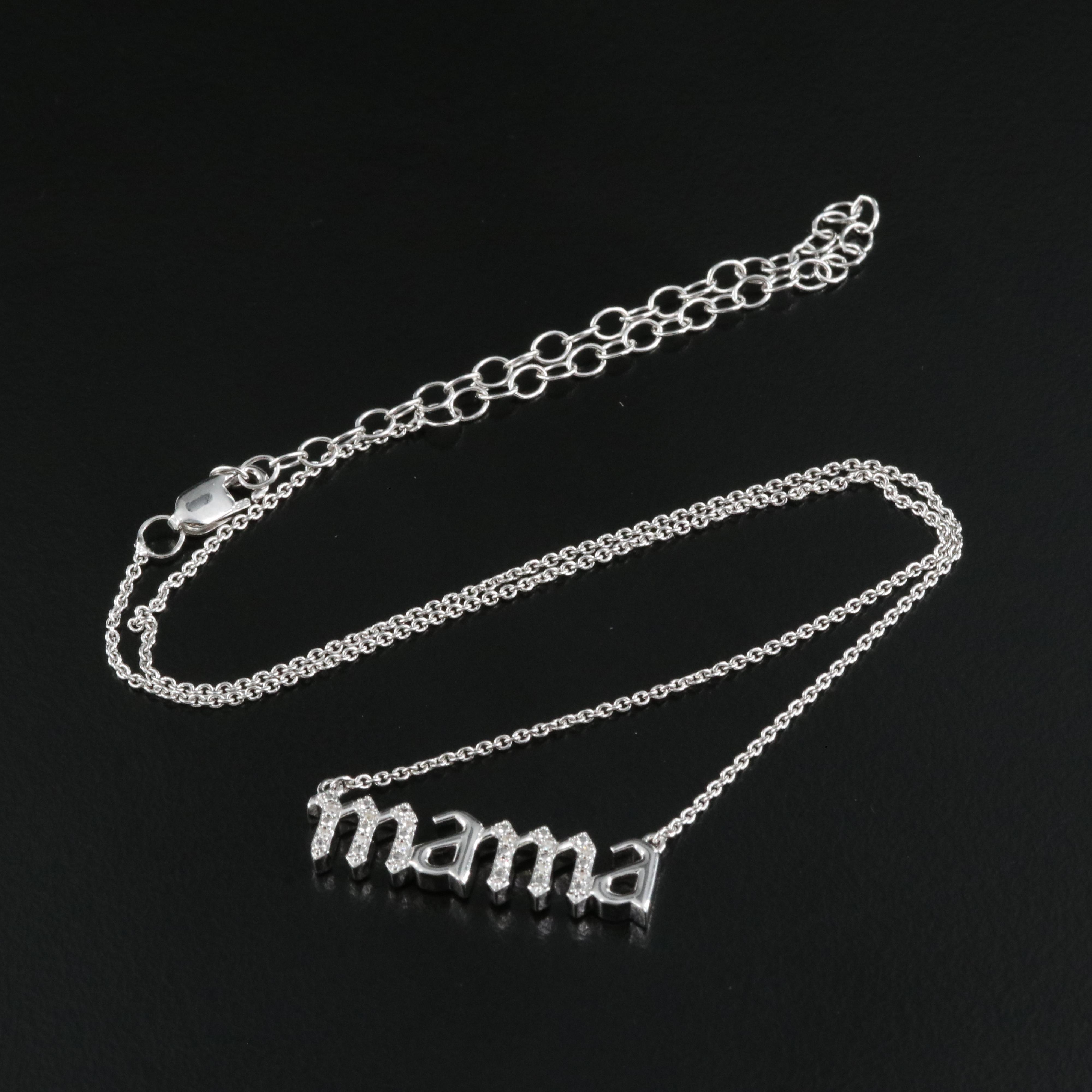 Sterling Diamond "mama" Necklace