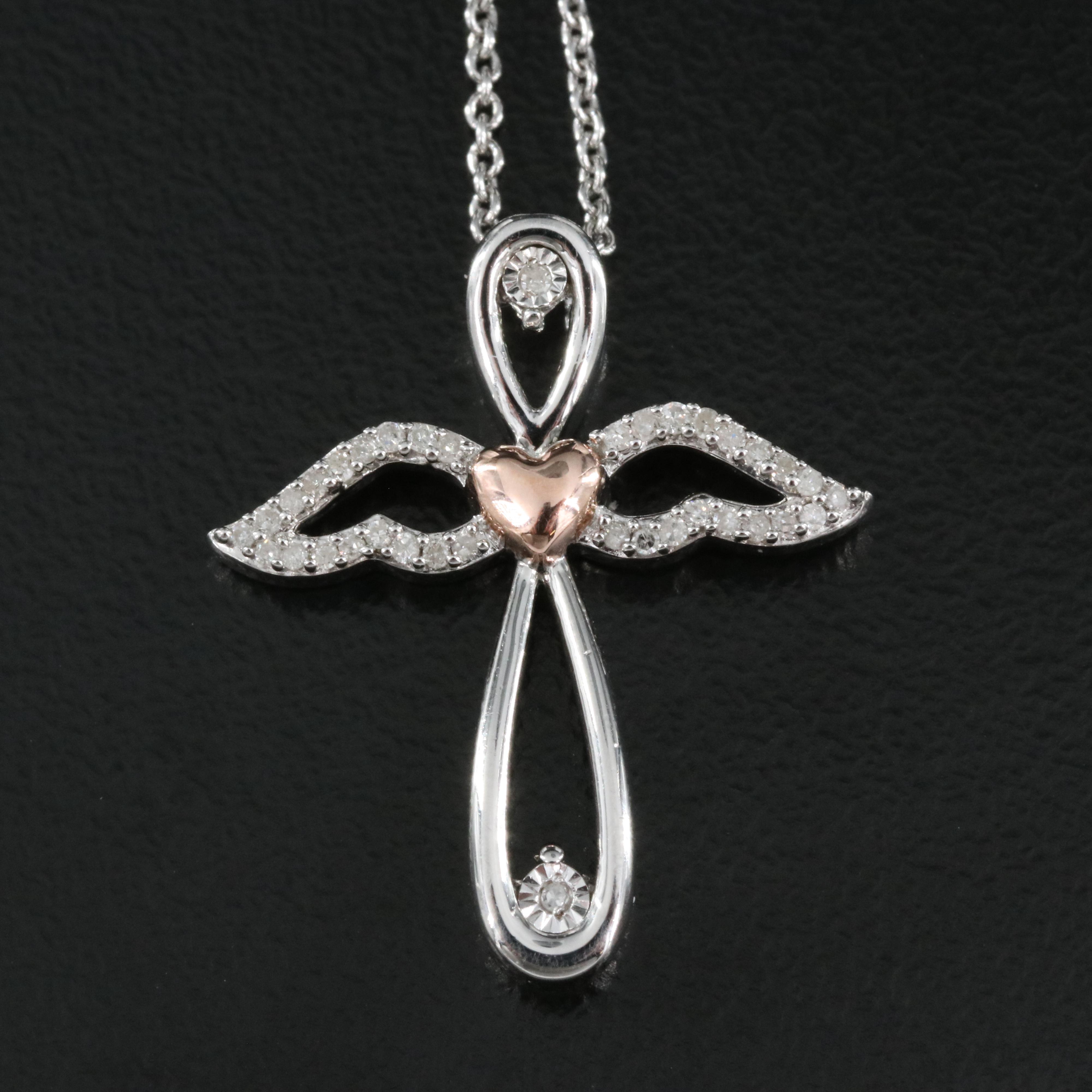 Sterling Diamond Angel Pendant Necklace