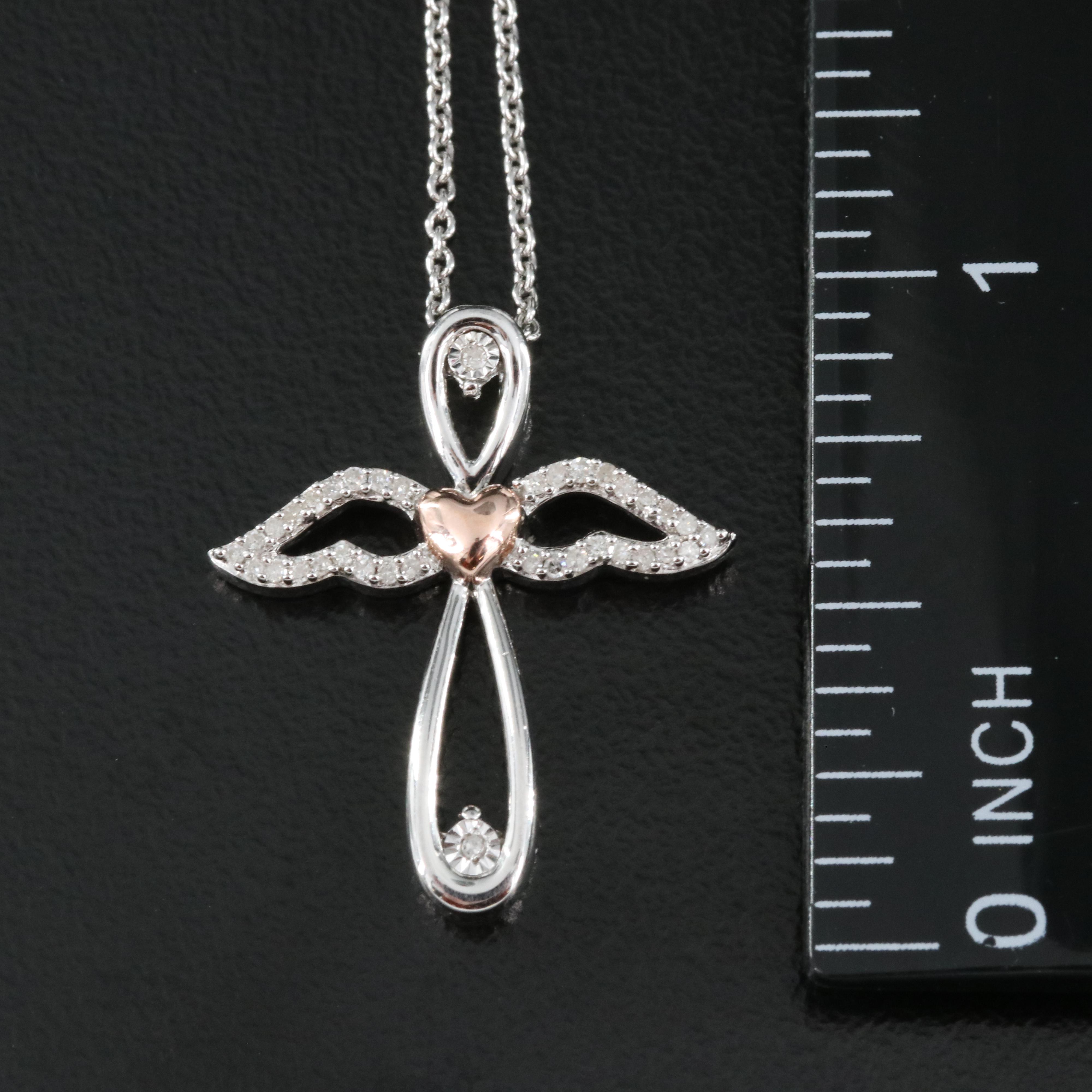 Sterling Diamond Angel Pendant Necklace