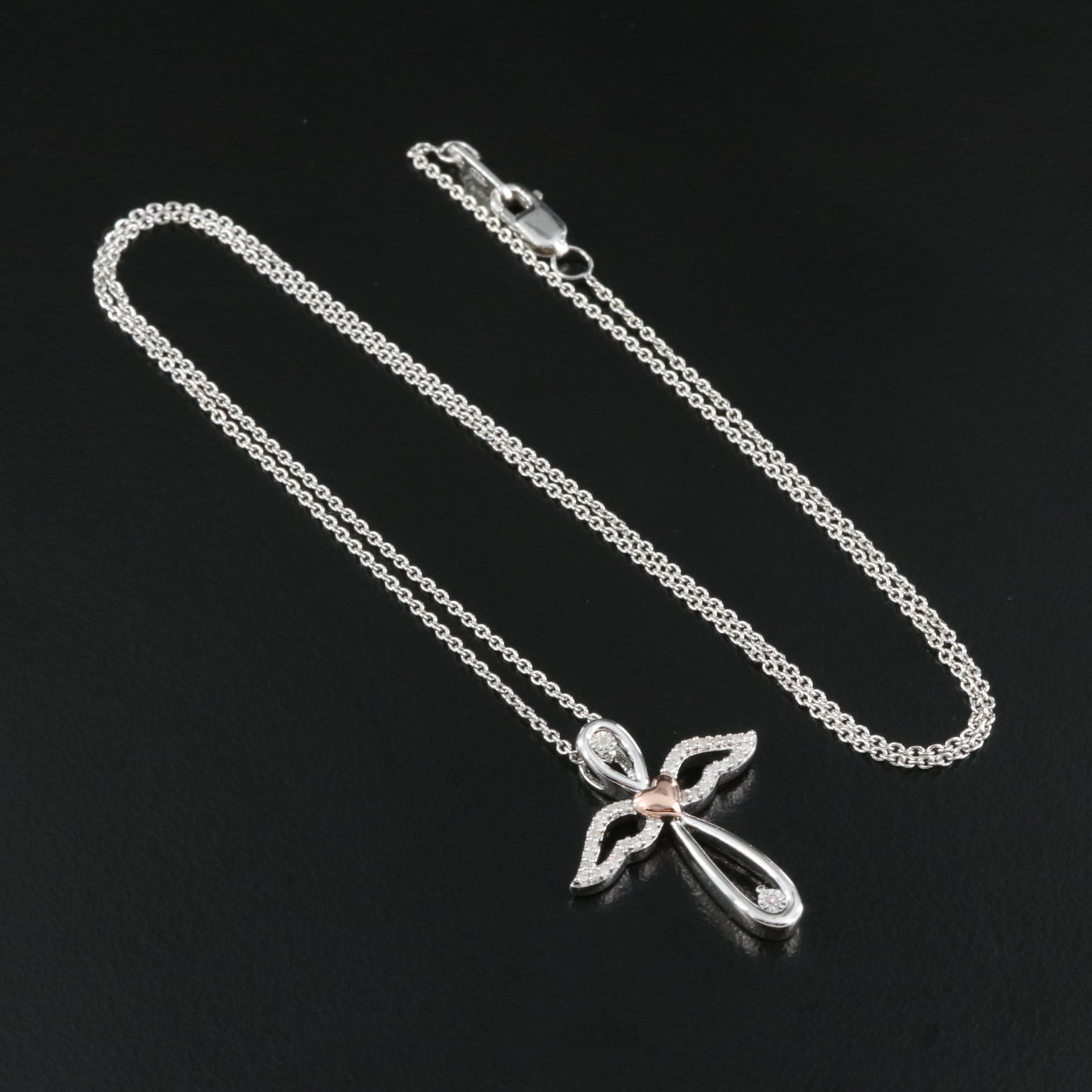 Sterling Diamond Angel Pendant Necklace