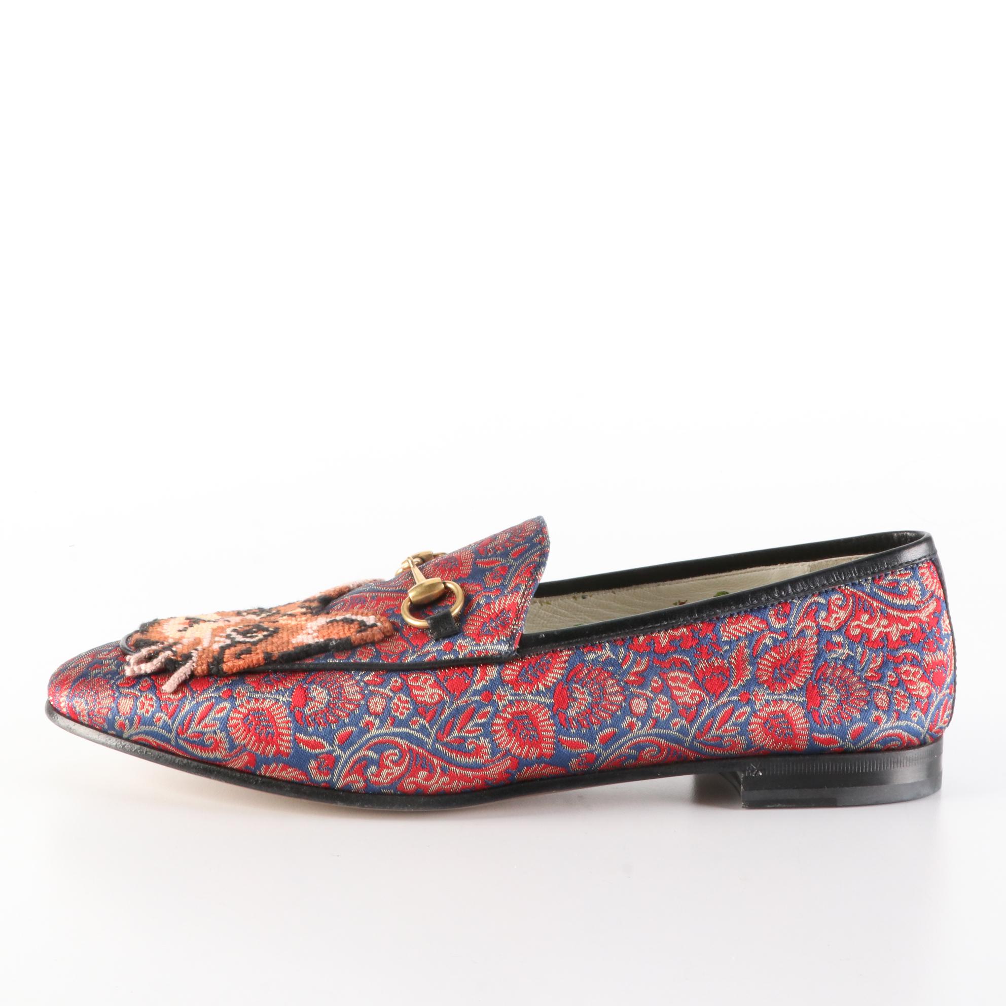 Gucci Garden Horsebit Loafers in Jacquard and Leather with Appliqué
