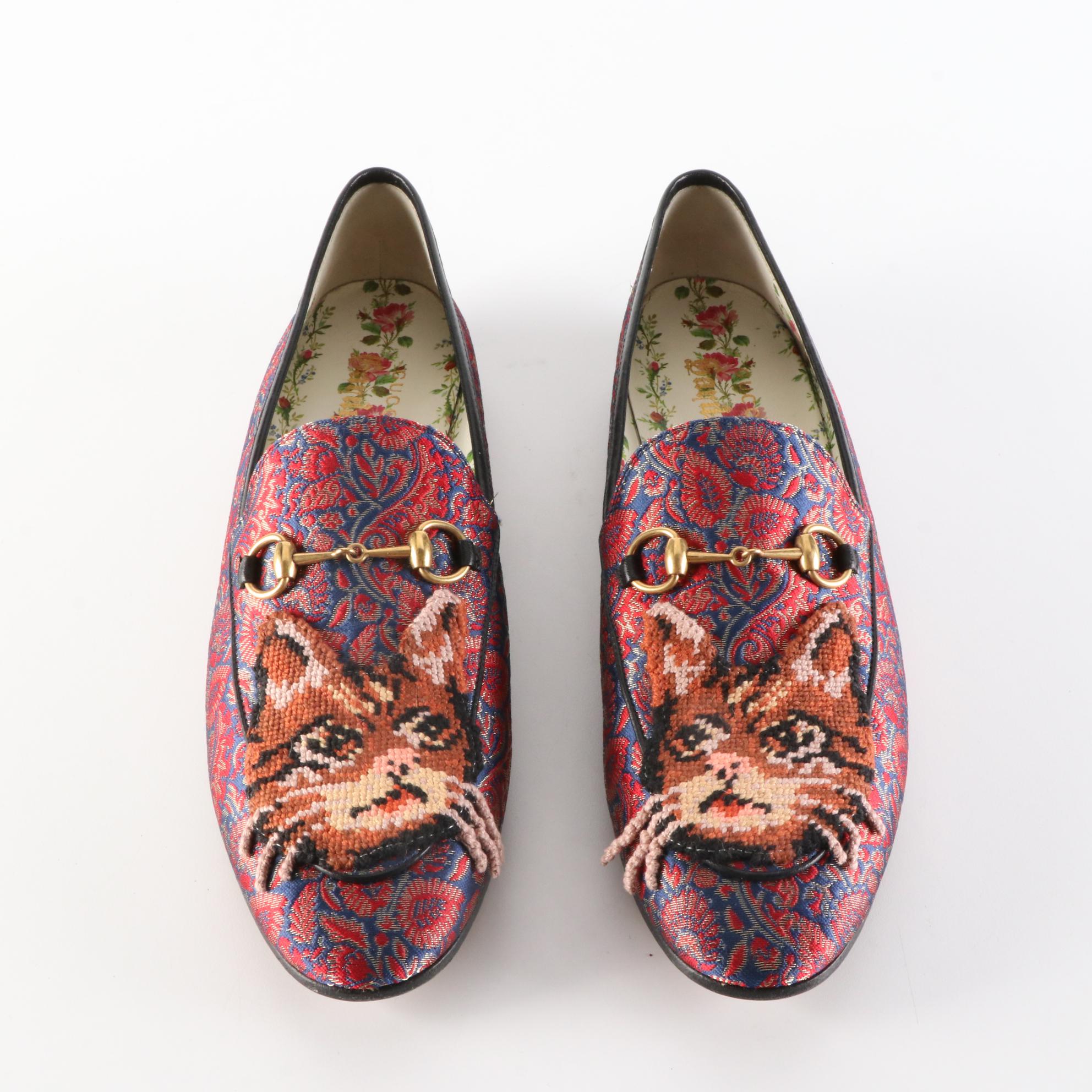 Gucci Garden Horsebit Loafers in Jacquard and Leather with Appliqué