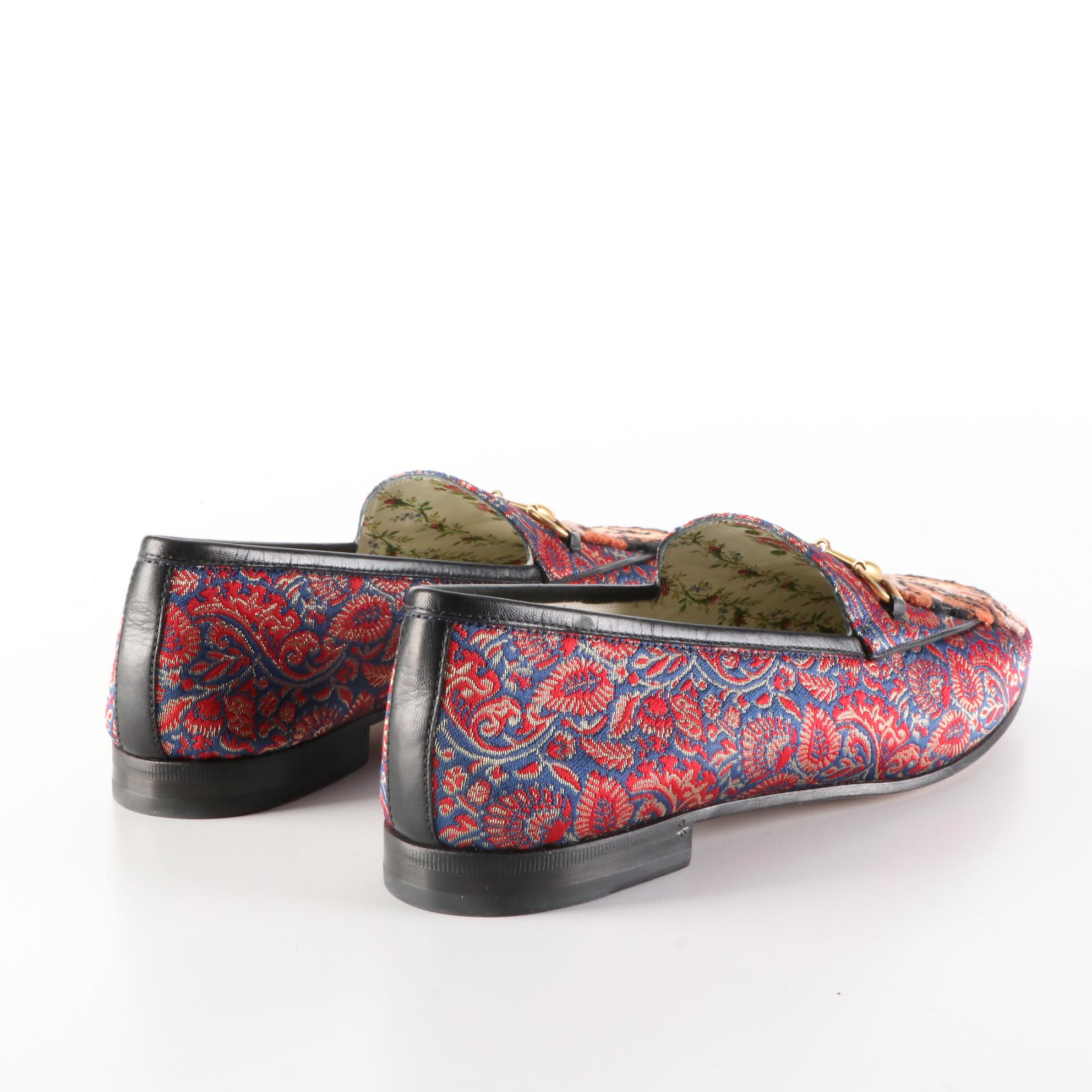 Gucci Garden Horsebit Loafers in Jacquard and Leather with Appliqué