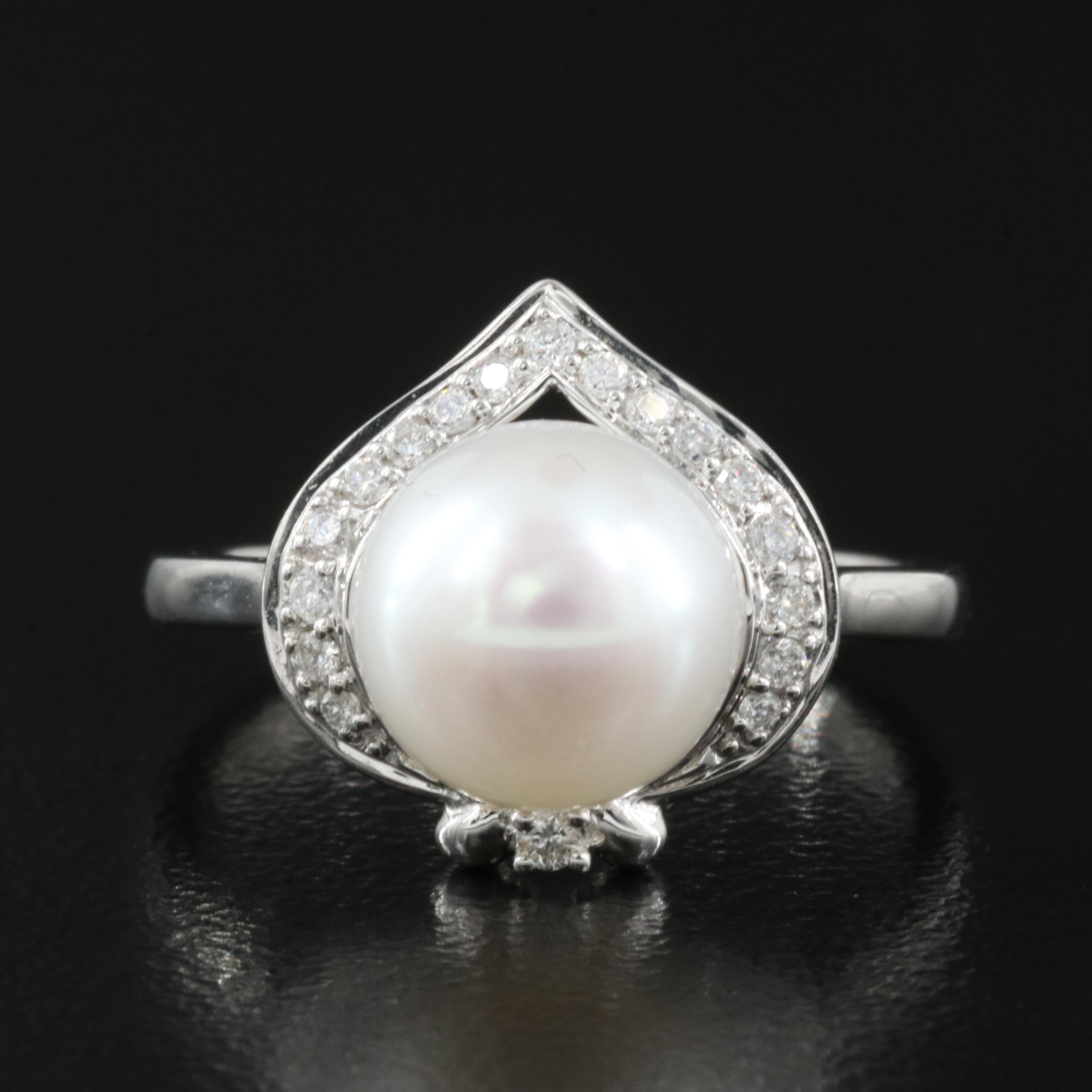 14K Pearl and Diamond Ring