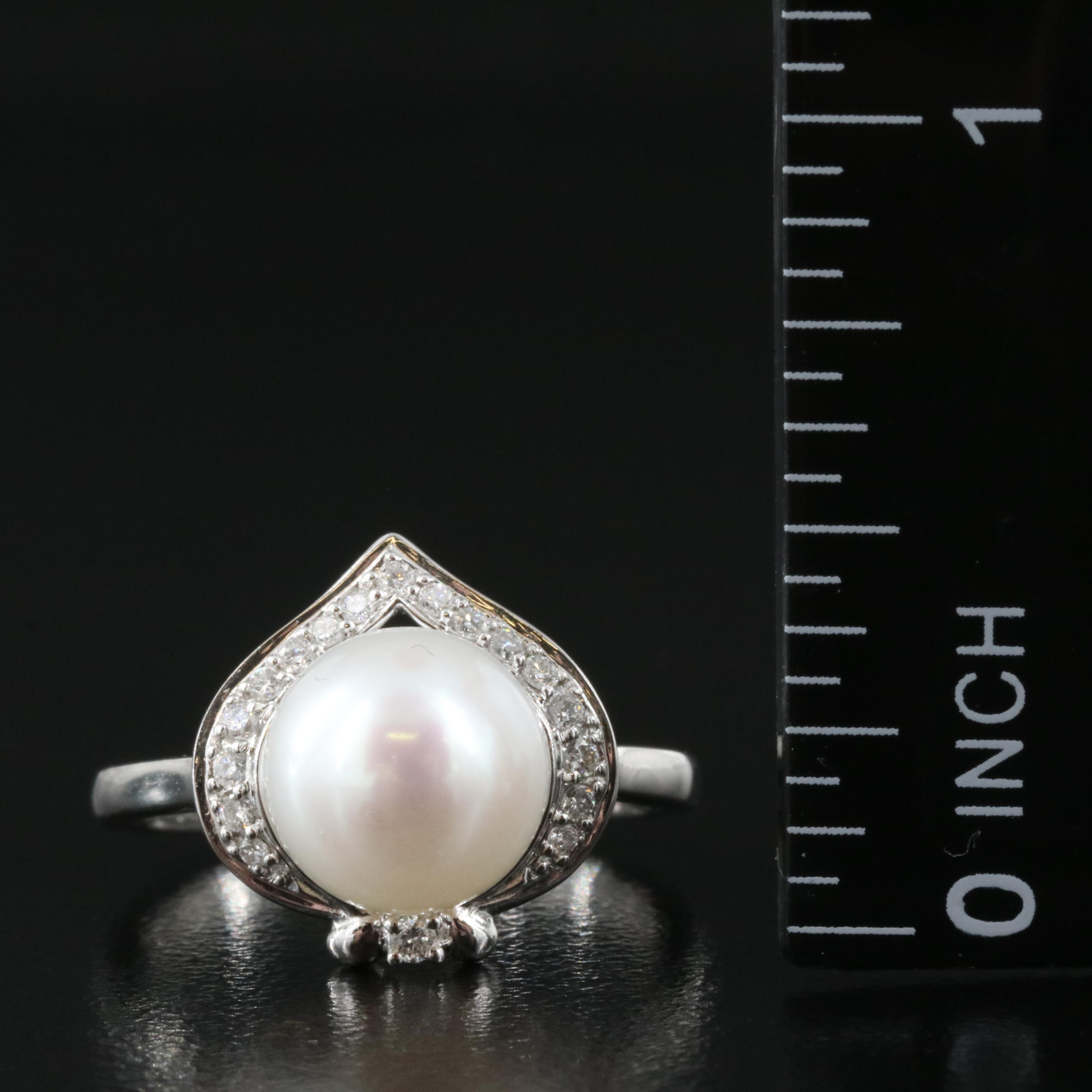 14K Pearl and Diamond Ring