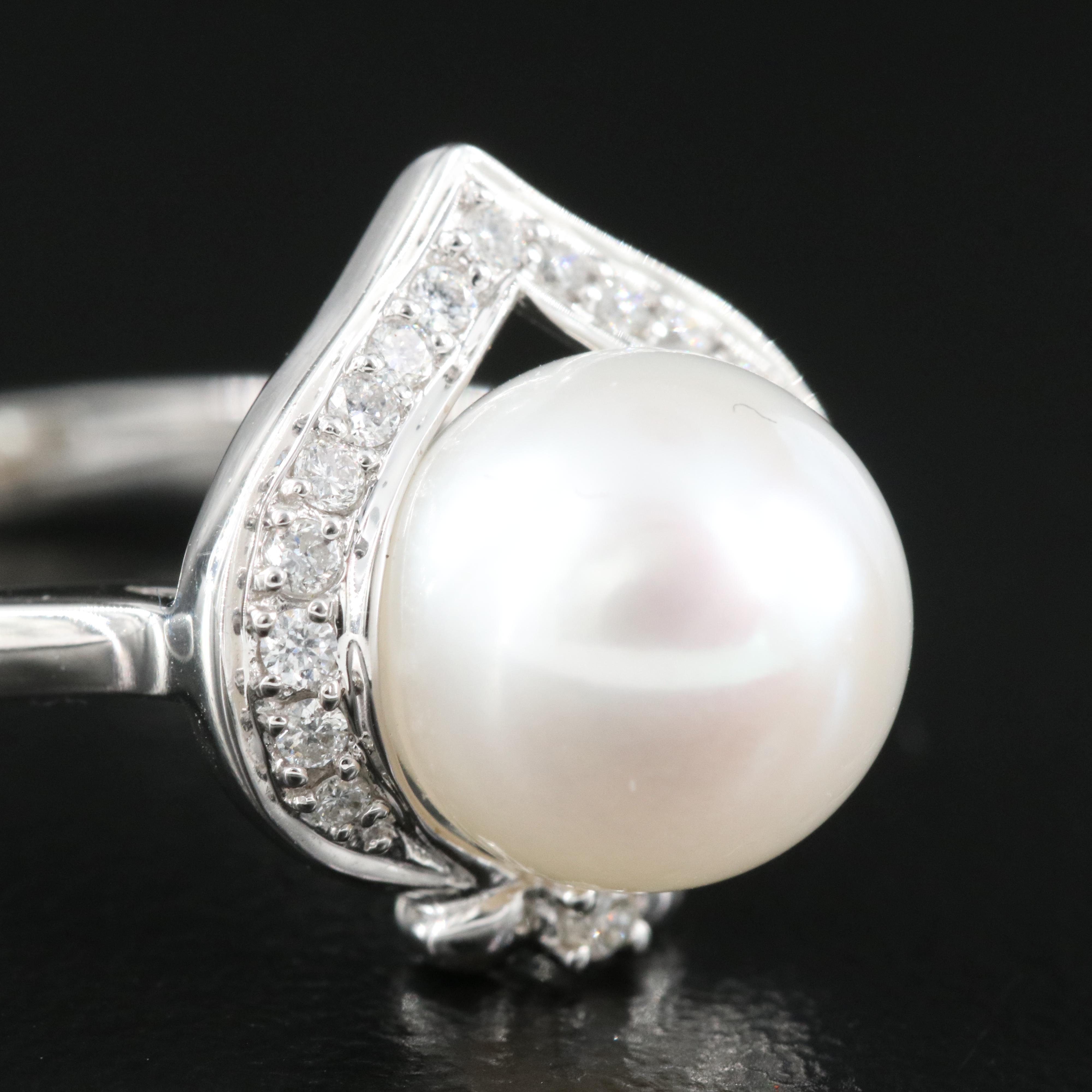 14K Pearl and Diamond Ring
