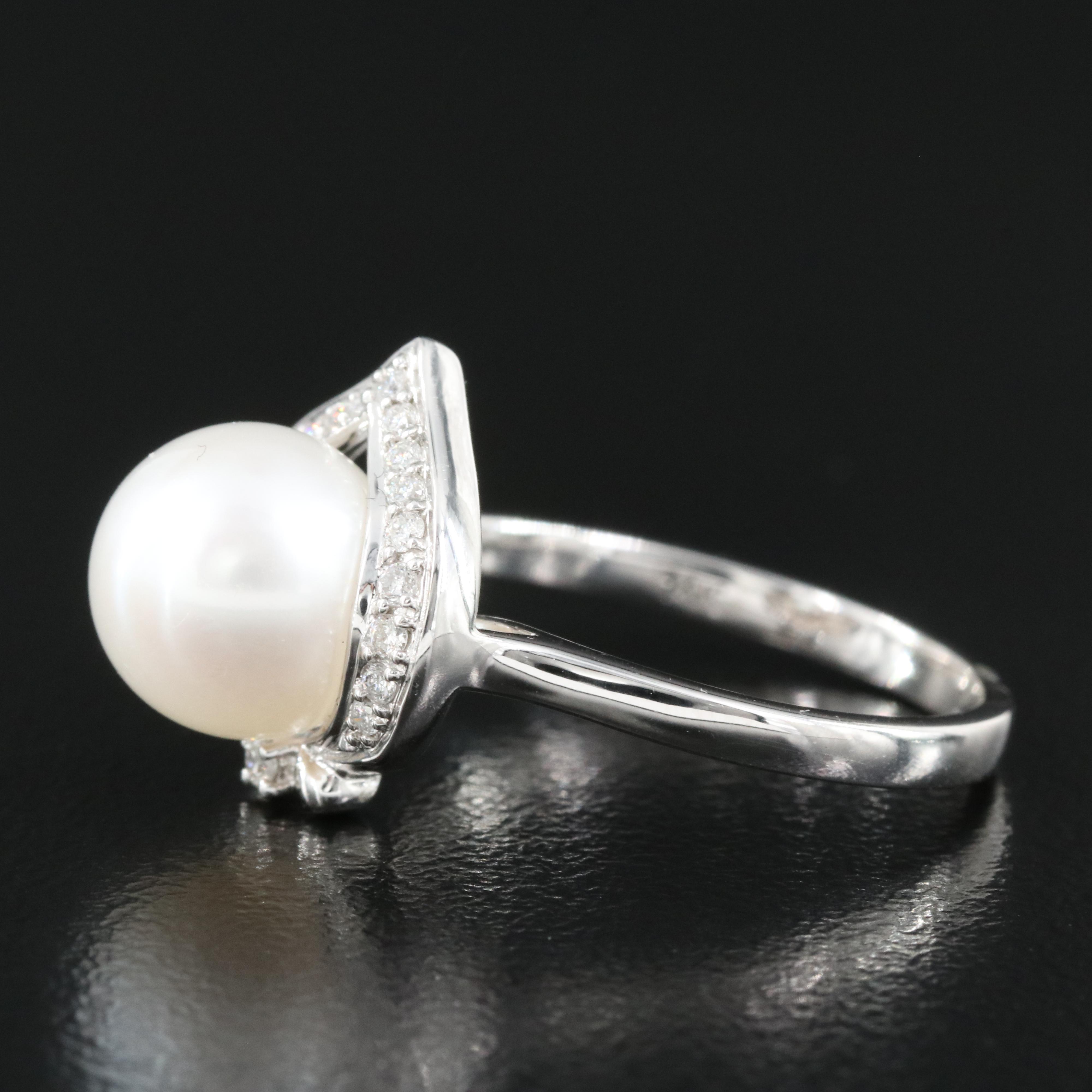 14K Pearl and Diamond Ring