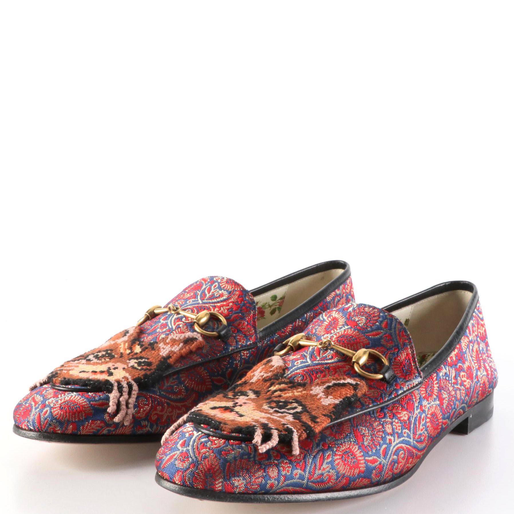 Gucci Garden Horsebit Loafers in Jacquard and Leather with Appliqué