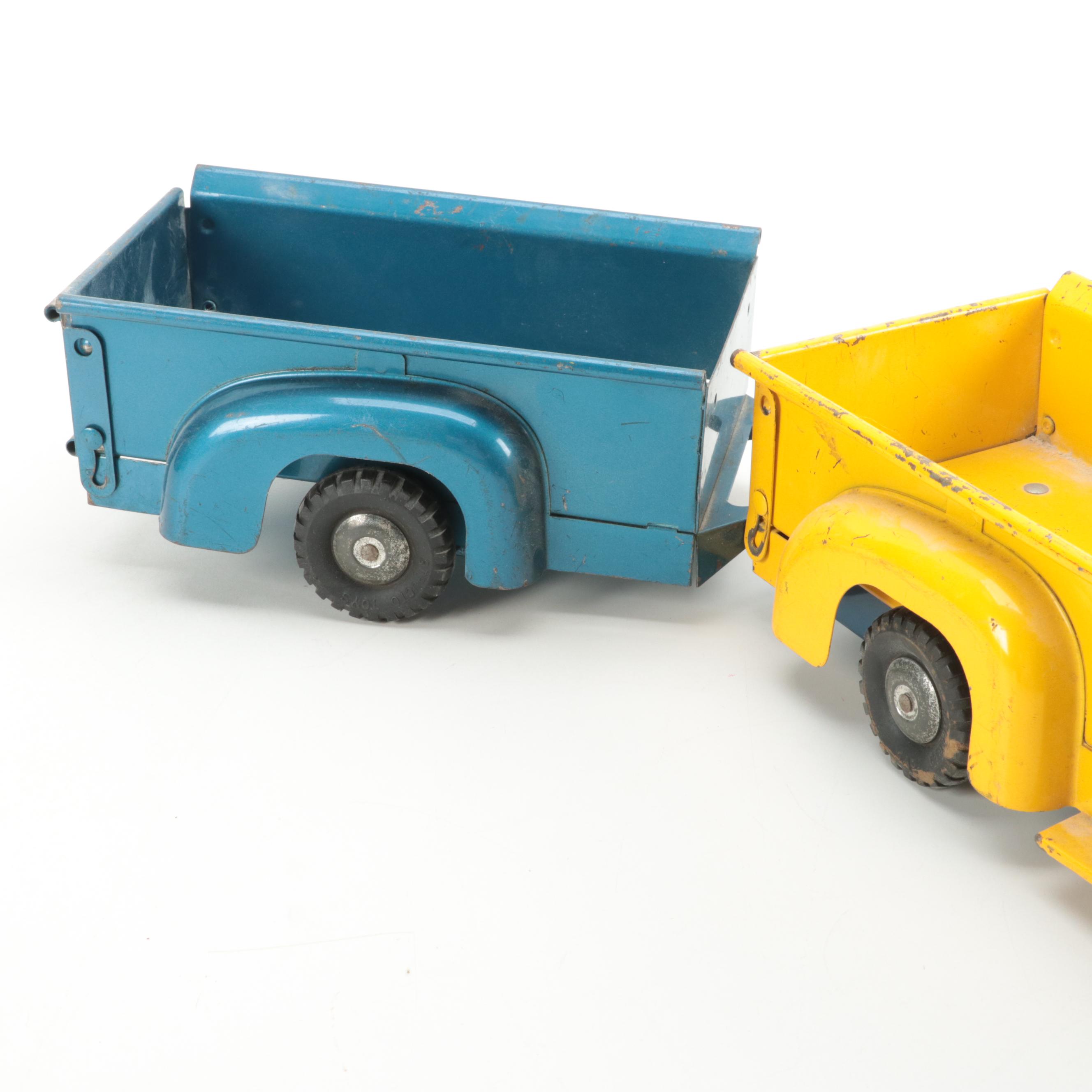 Structo Pressed Steel Toy Pickup Truck with Trailer, Mid-20th Century