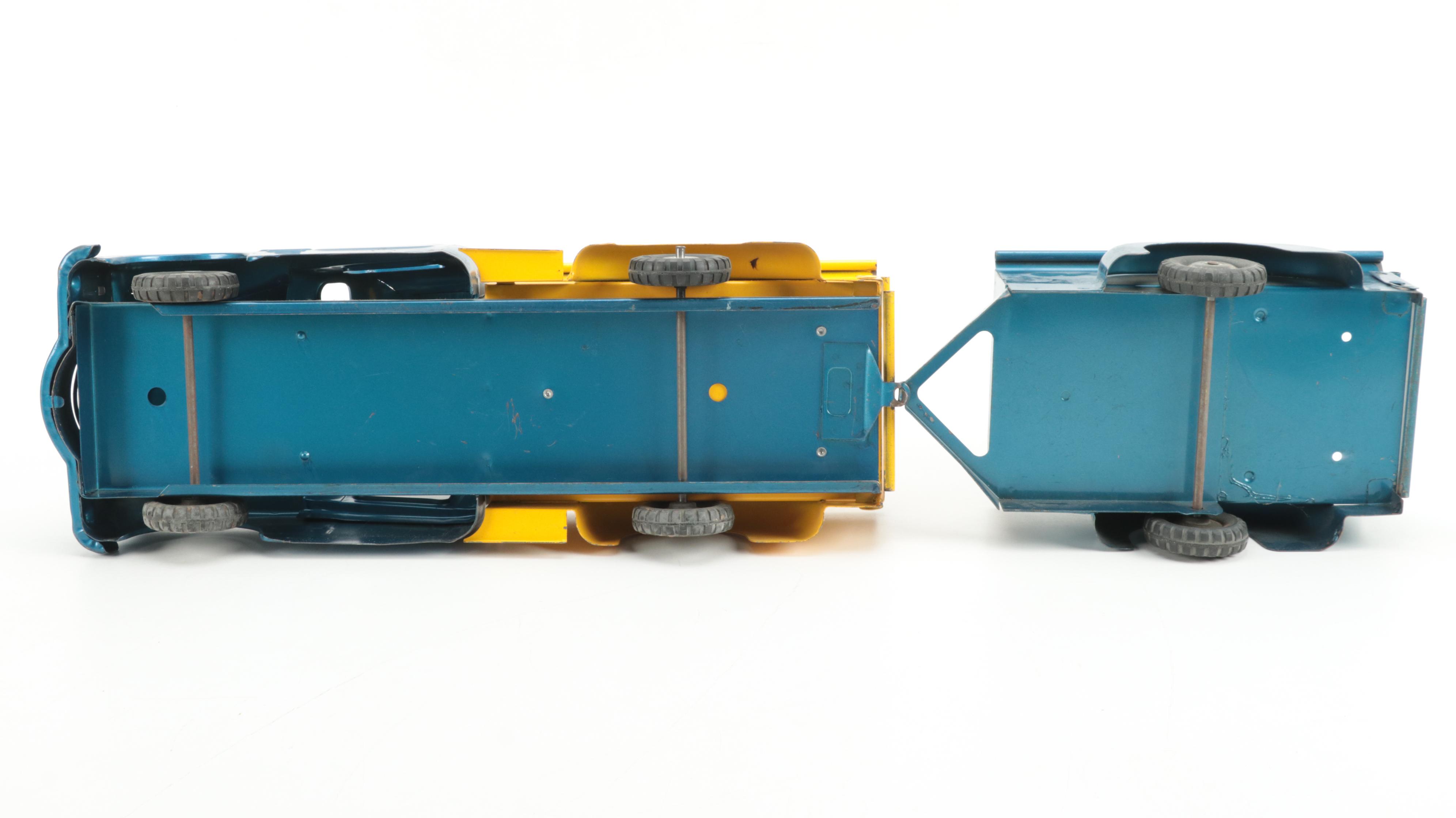 Structo Pressed Steel Toy Pickup Truck with Trailer, Mid-20th Century