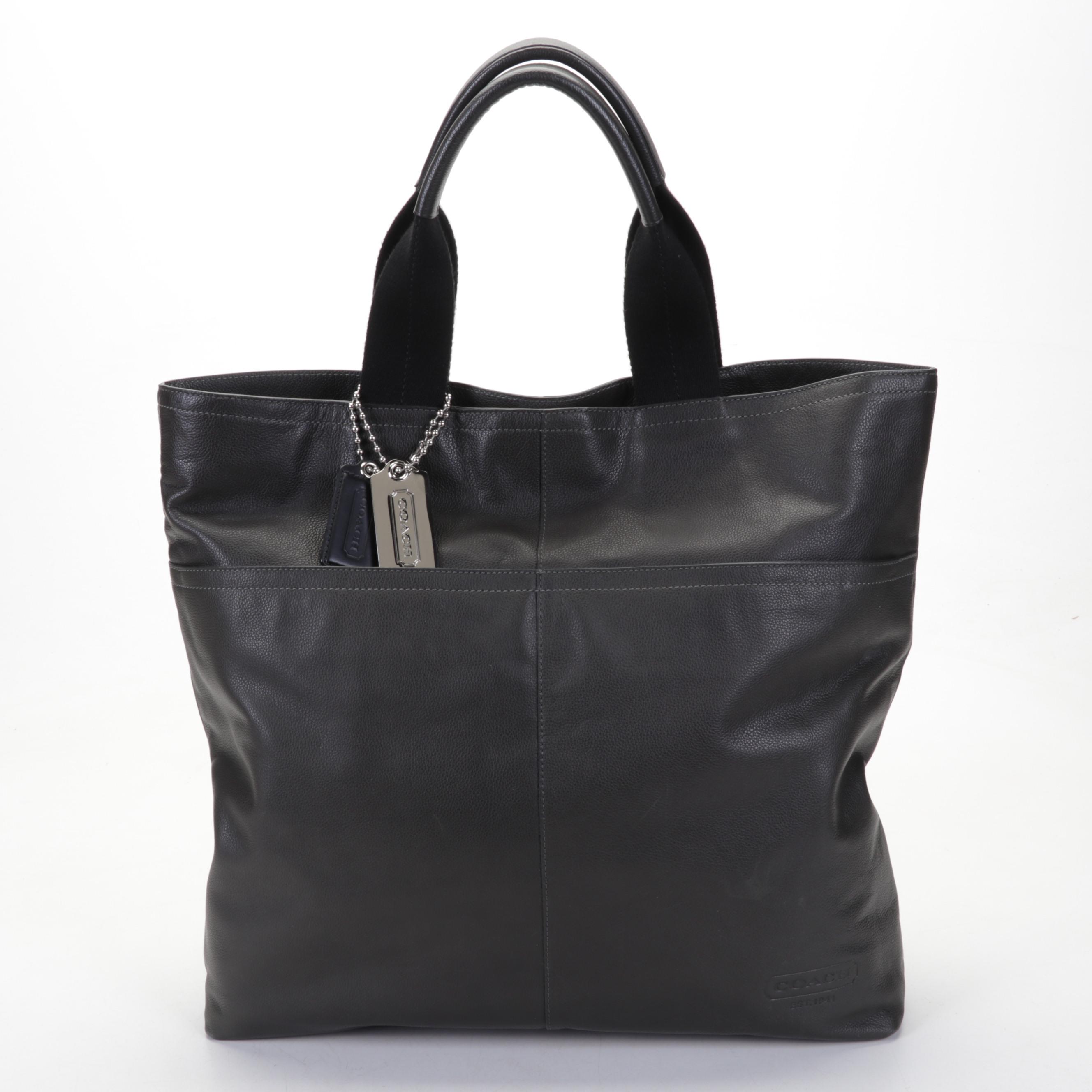 Coach Pewter Gray Pebbled Leather Tote Bag