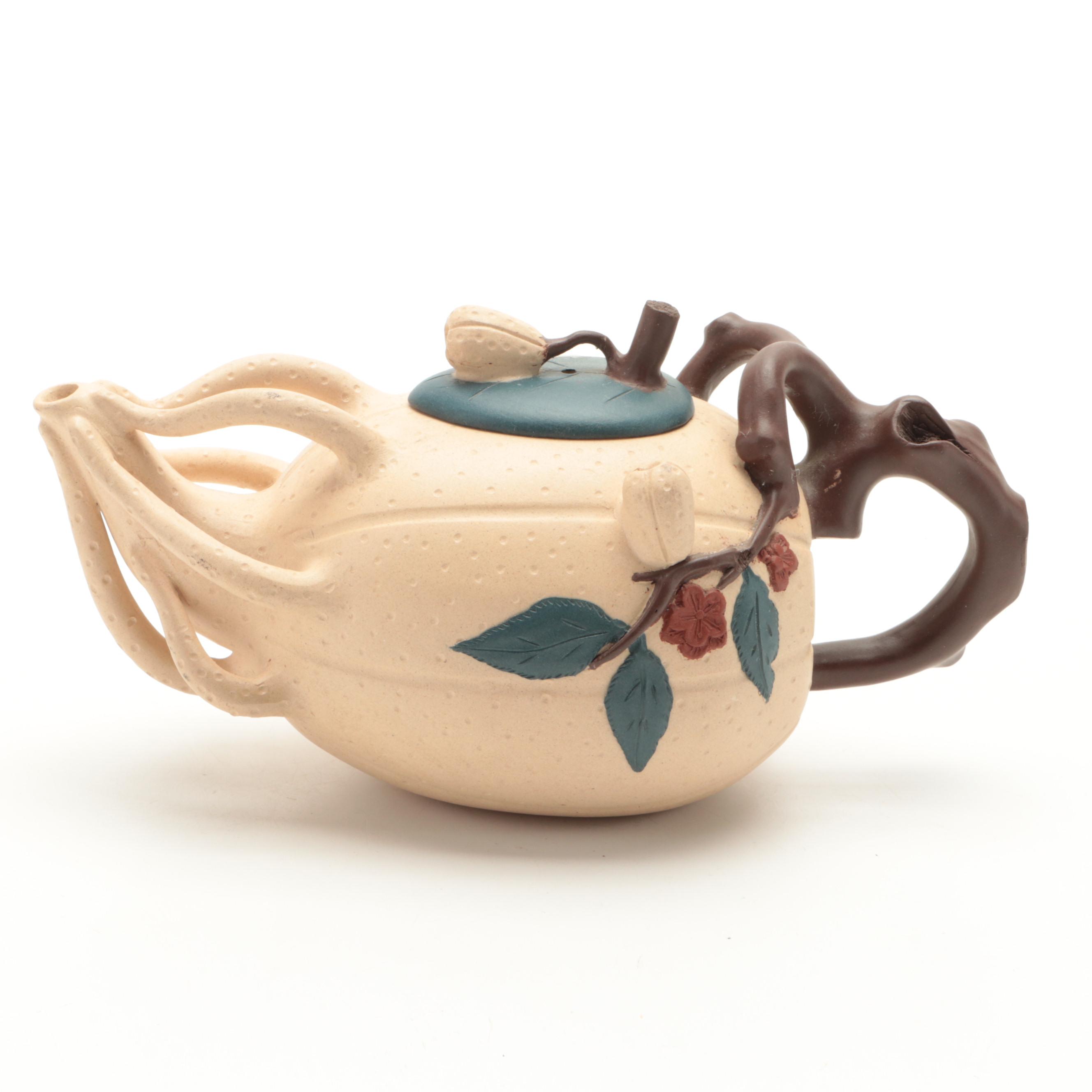 Chinese Yixing Pottery Gourd Shape Teapot and Teacups