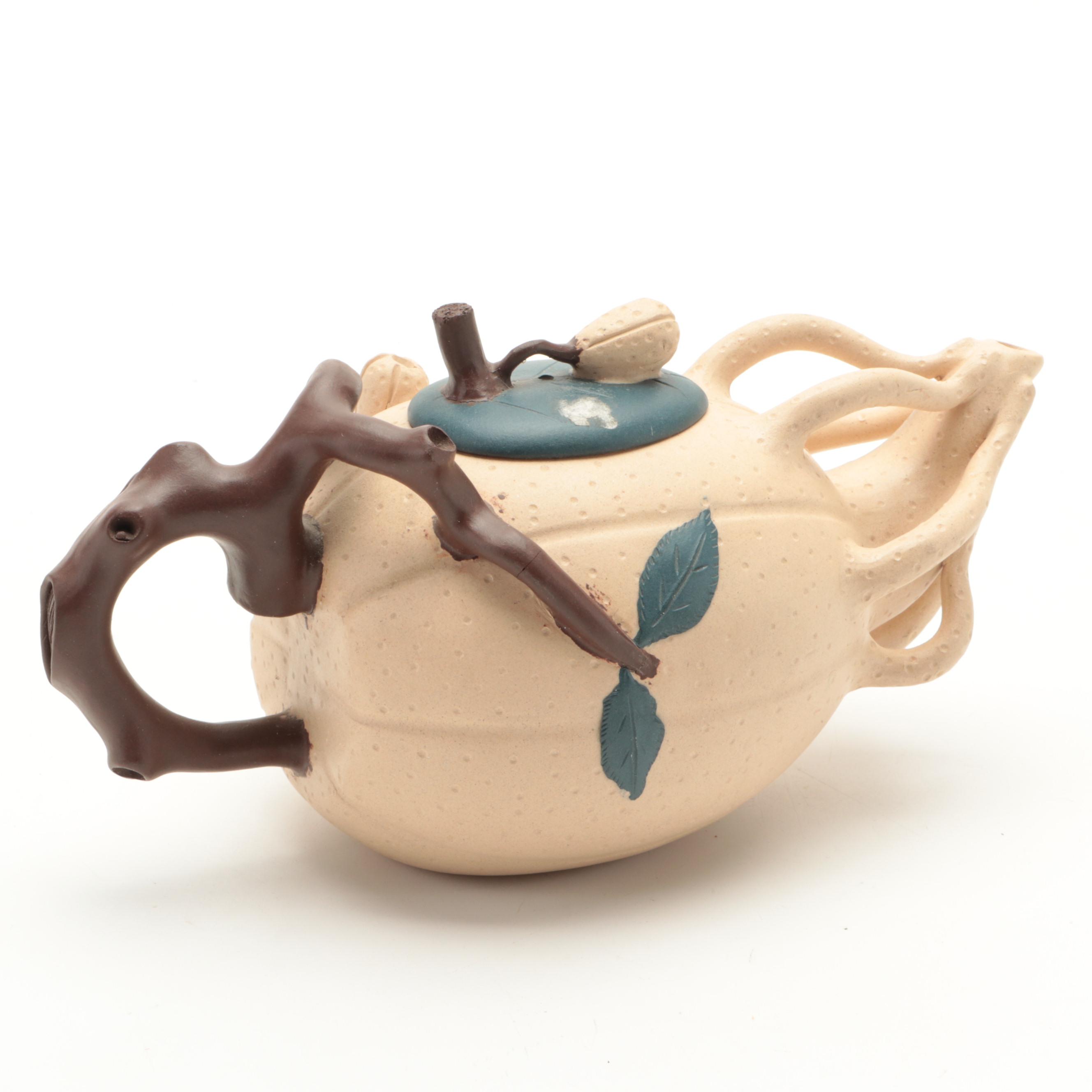 Chinese Yixing Pottery Gourd Shape Teapot and Teacups