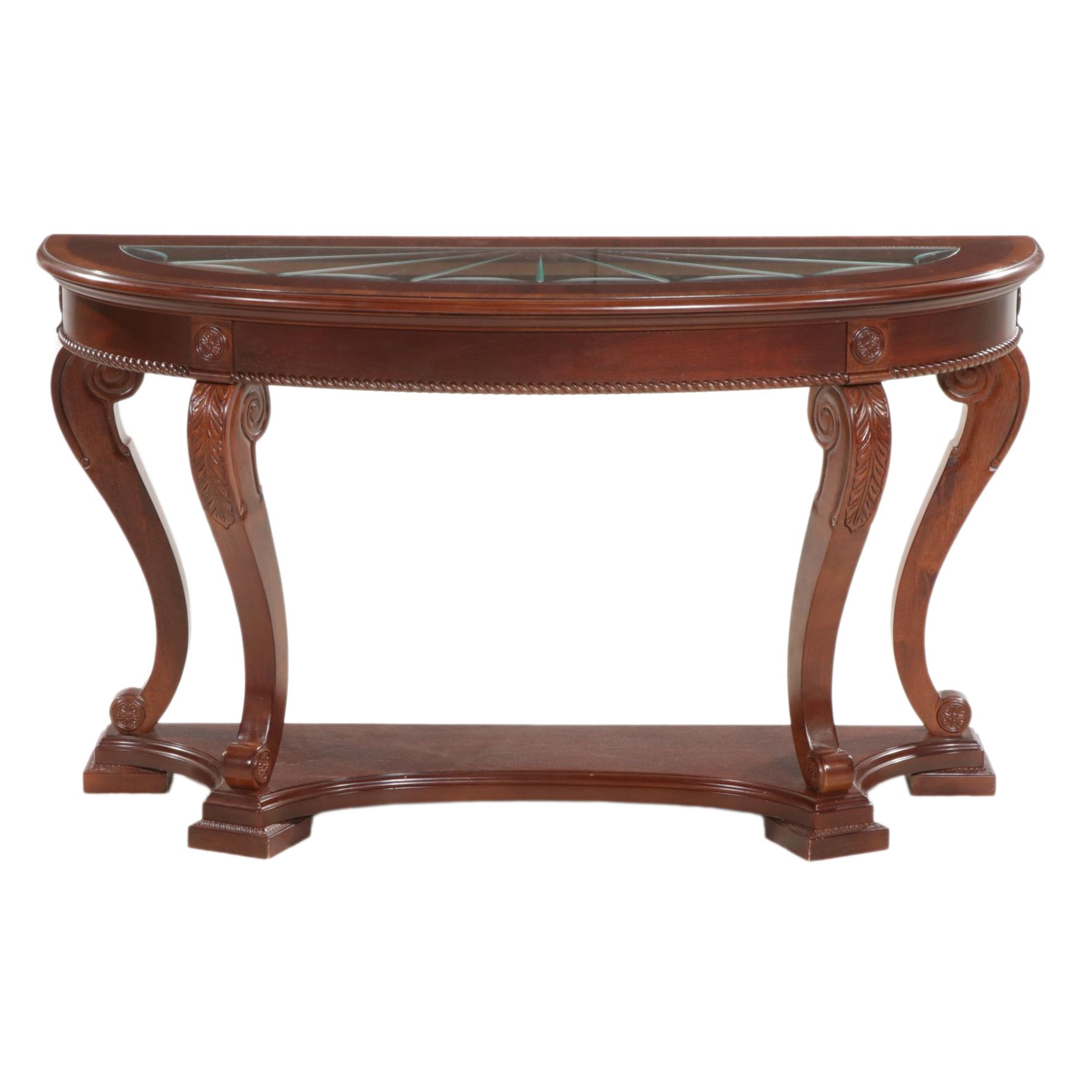 Contemporary Empire Style Demilune Glass Top Hall Table