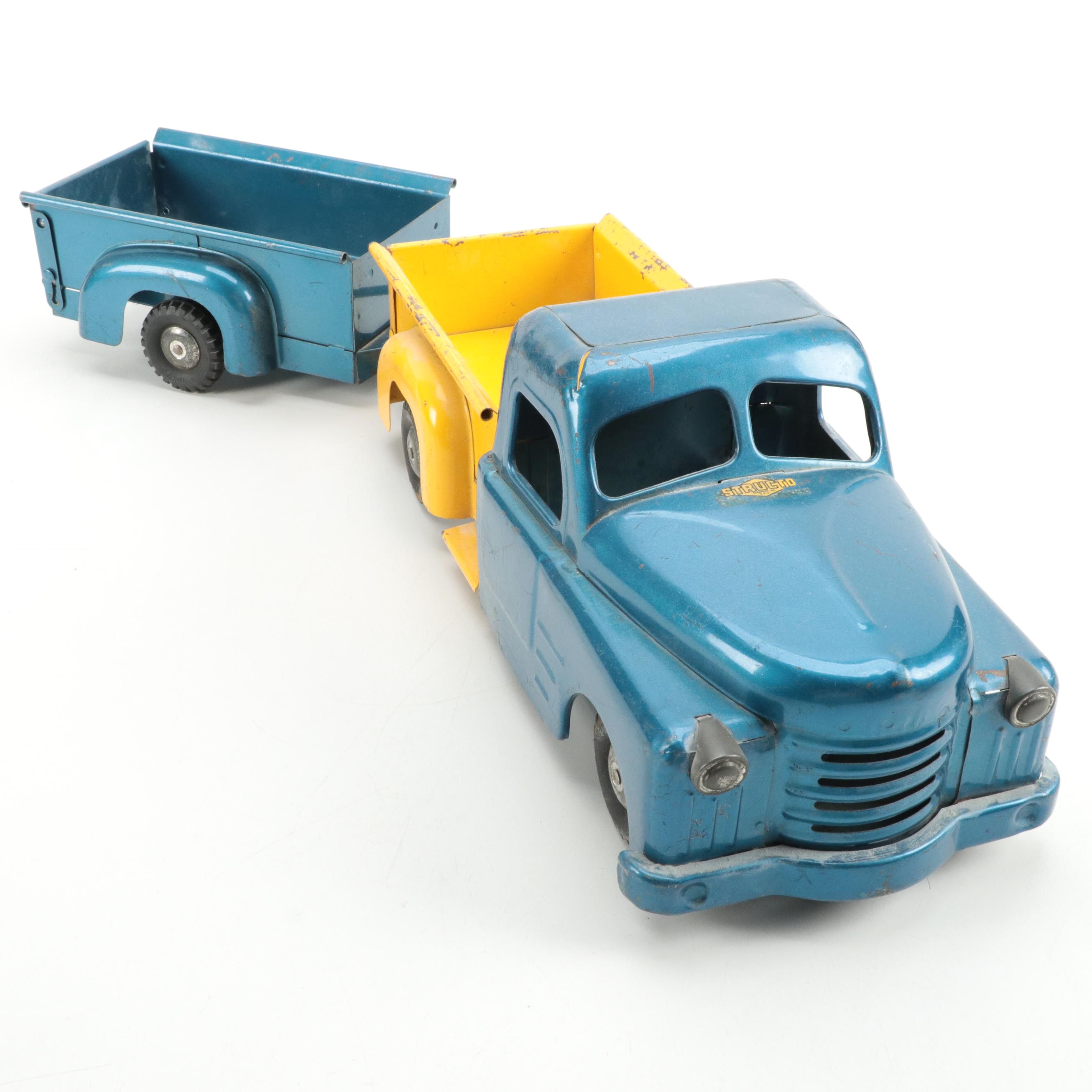Structo Pressed Steel Toy Pickup Truck with Trailer, Mid-20th Century