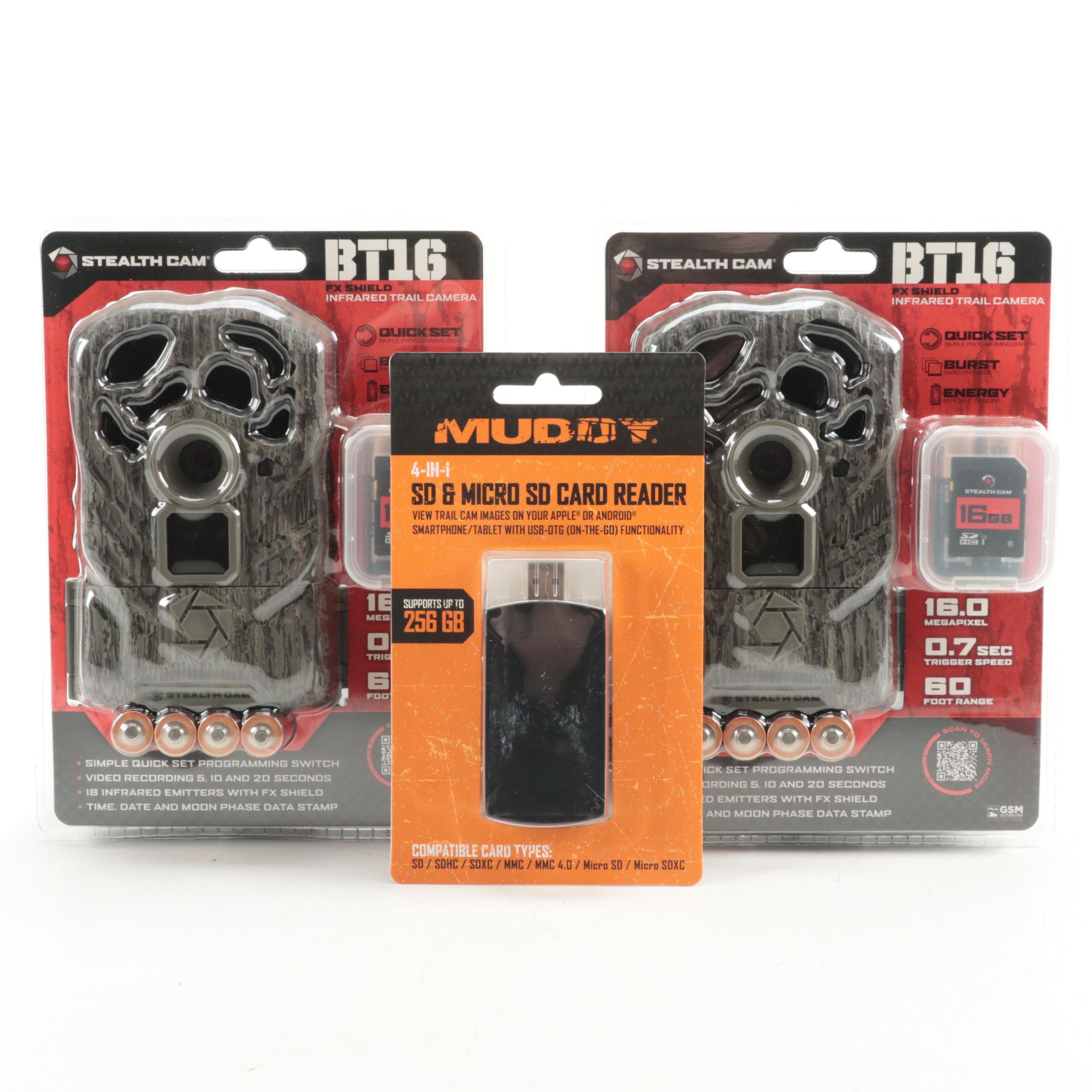 Pair of Stealth Cam Infrared Trail Cameras With SD Reader