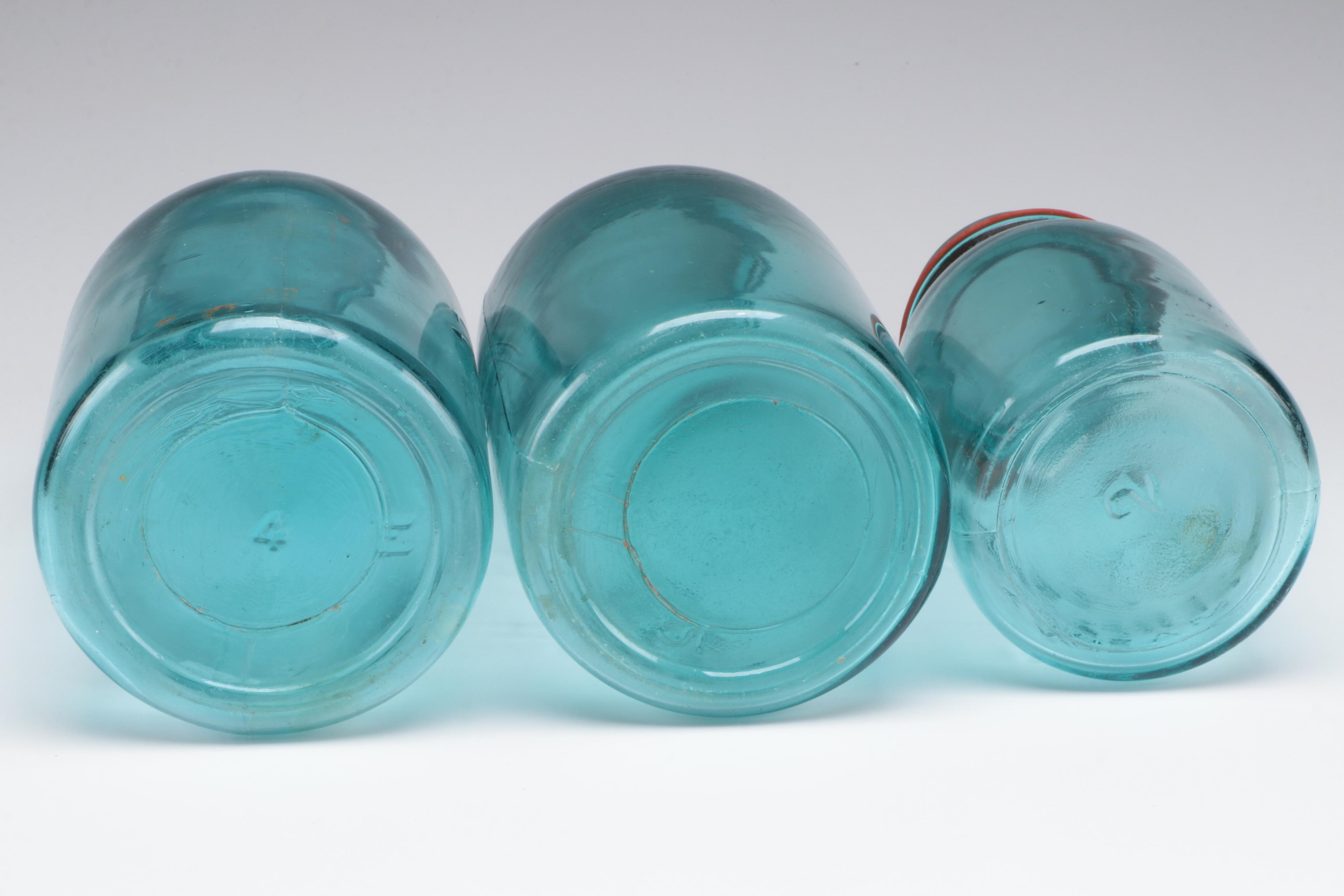 Ball Perfect Mason Blue Glass Canning Jars, 20th Century