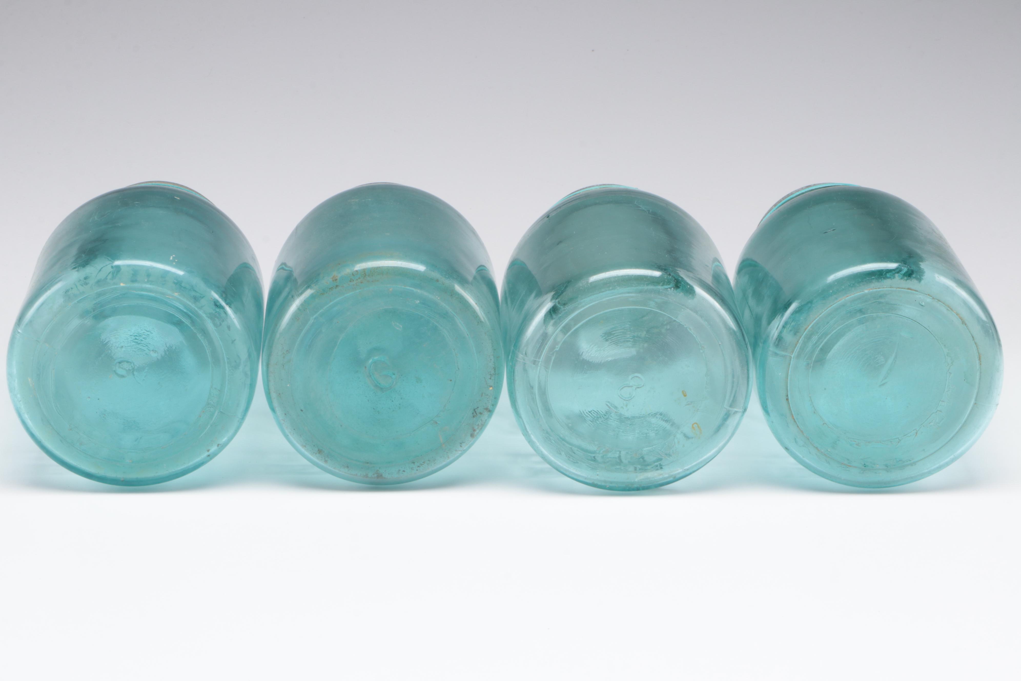 Ball Perfect Mason Blue Glass Canning Jars, 20th Century