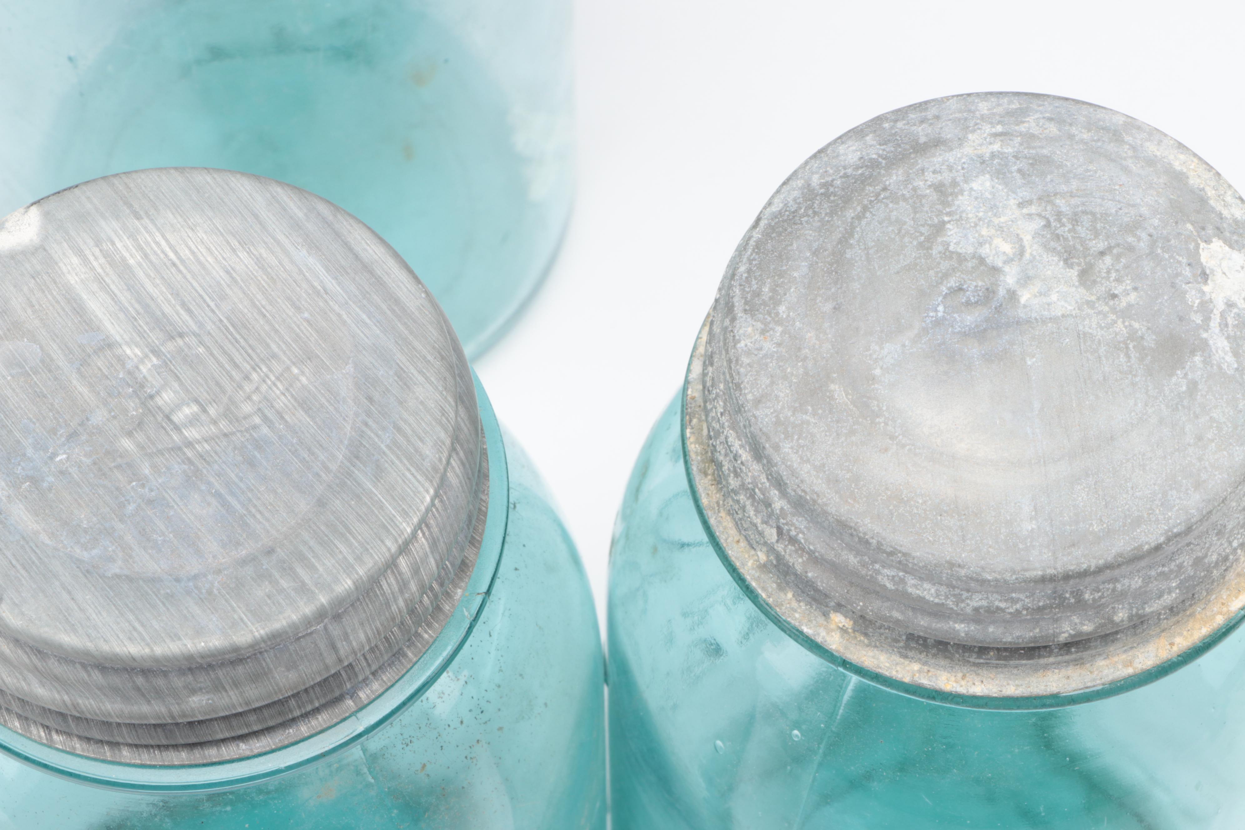 Ball Perfect Mason Blue Glass Canning Jars, 20th Century