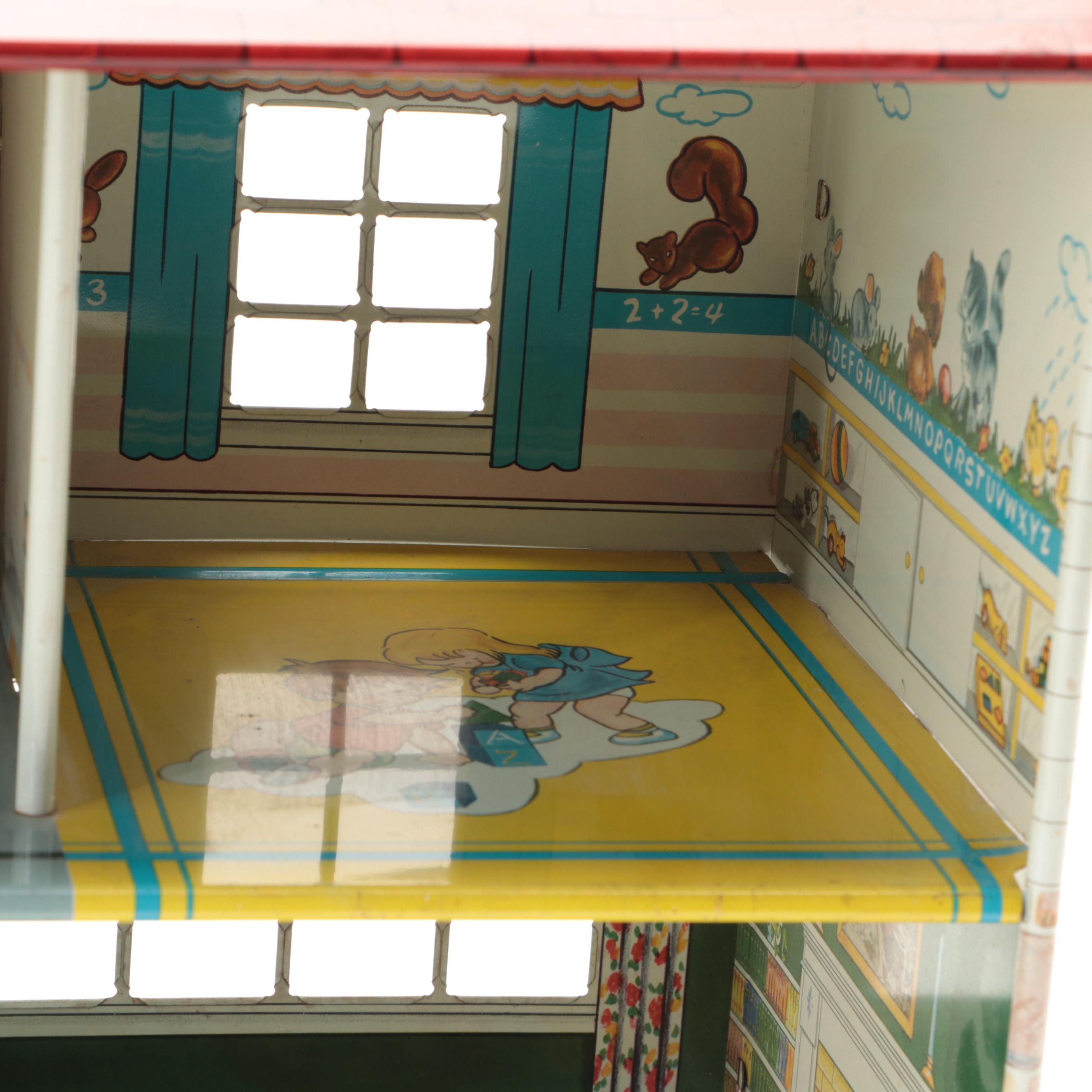 Marx Toys Tin Lithograph Dollhouse with Swingset