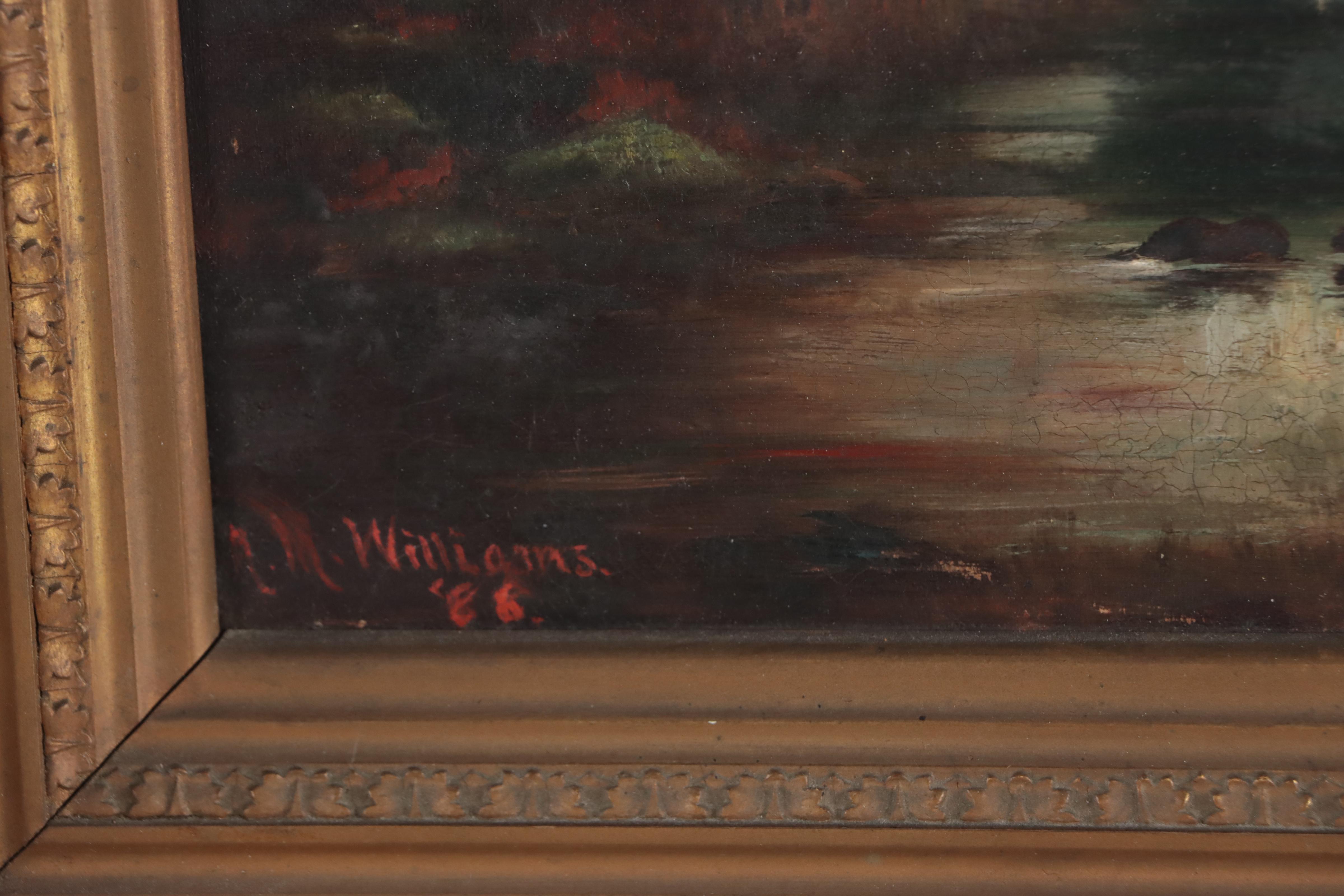 A. M. Williams Oil Painting of Landscape, 1886