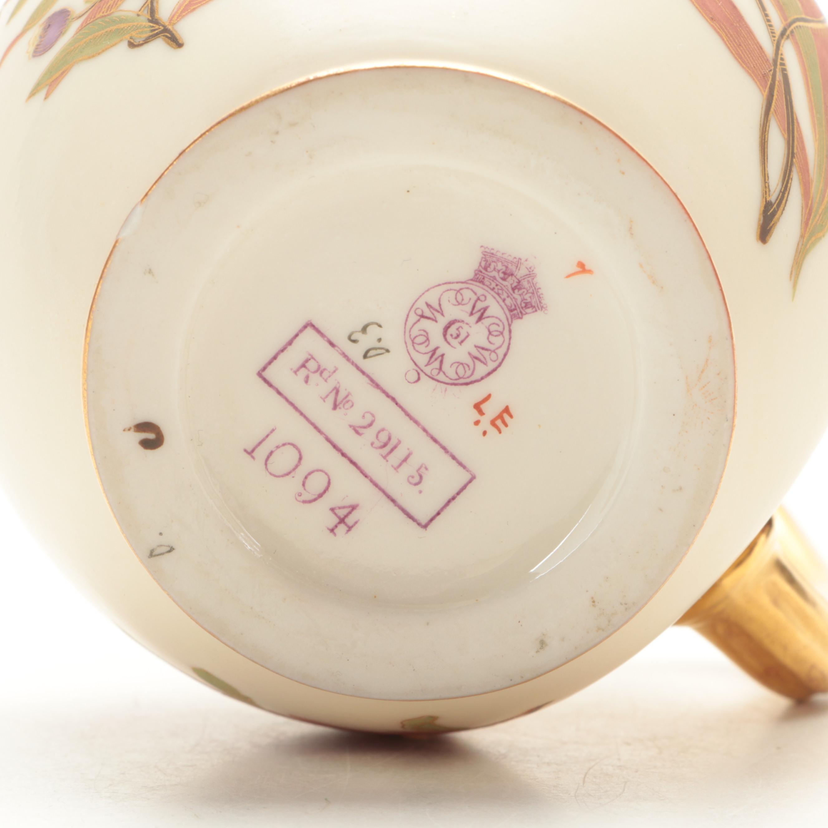 Royal Worcester Blush Ivory Hand-Painted Porcelain Ewer with Other Teapots