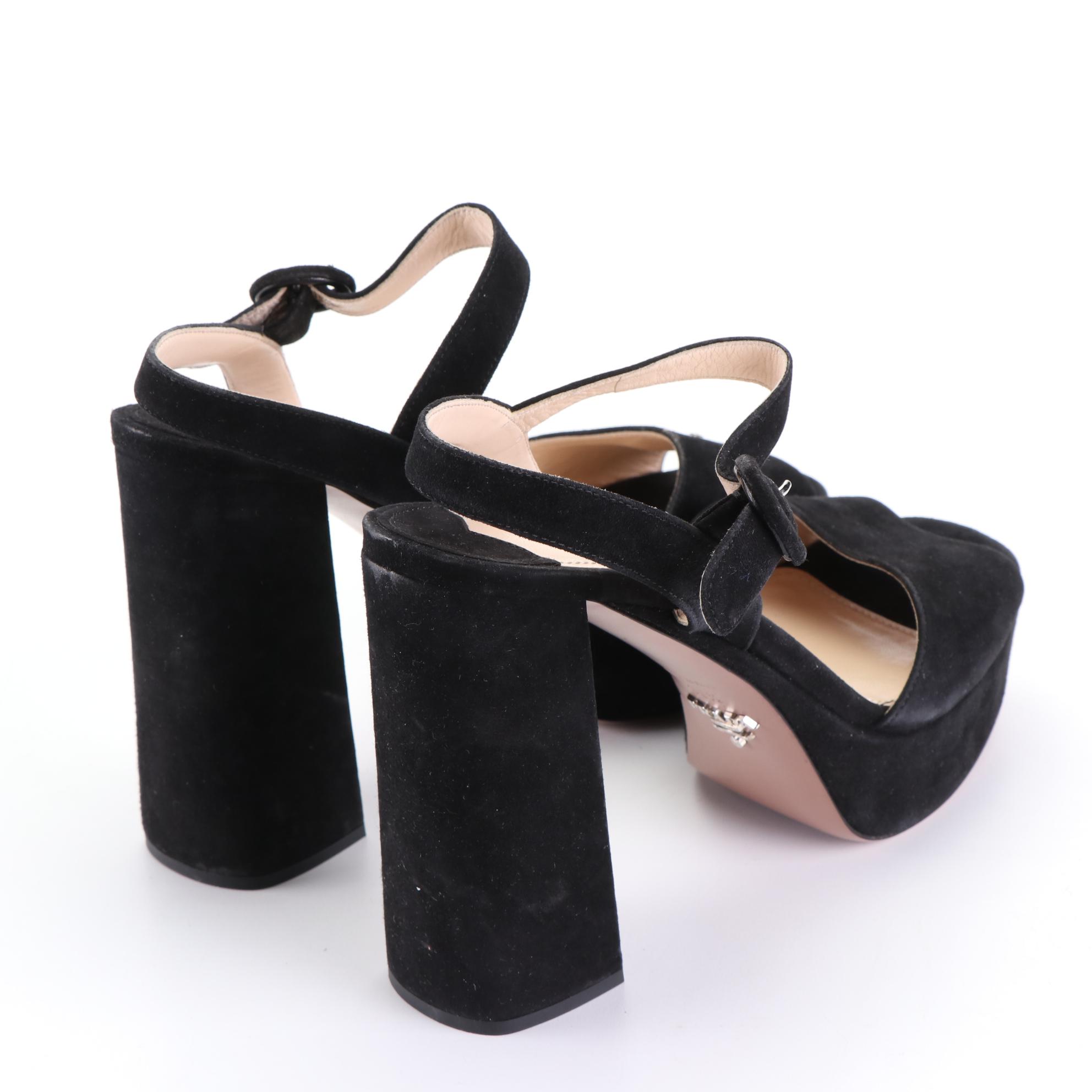 Prada Black Suede High Block-Heeled Platform Sandals