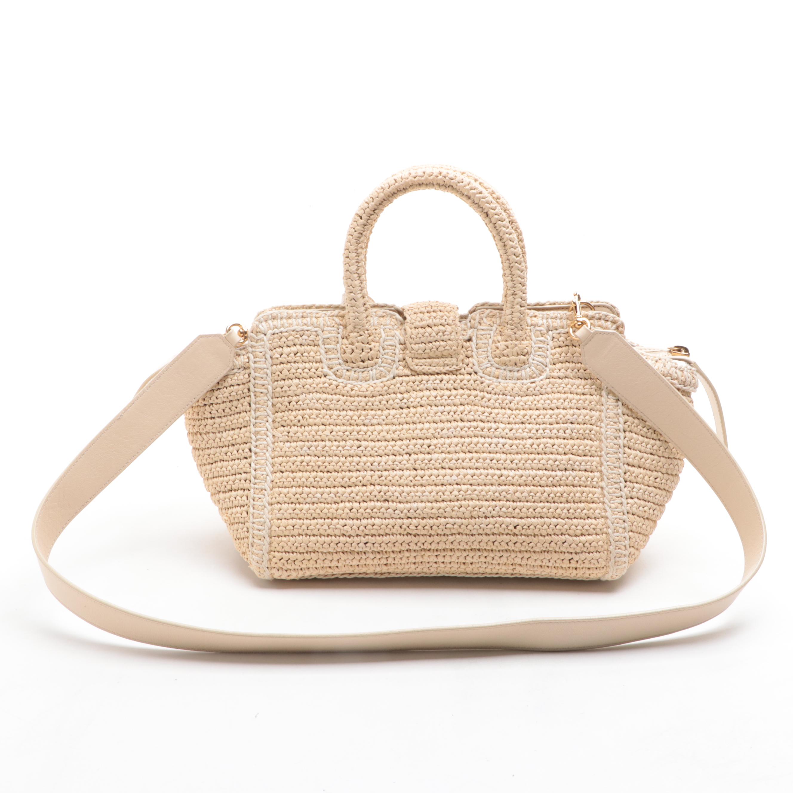 Saint Laurent Monogram Cabas Downtown Straw Baby Bag with Strap