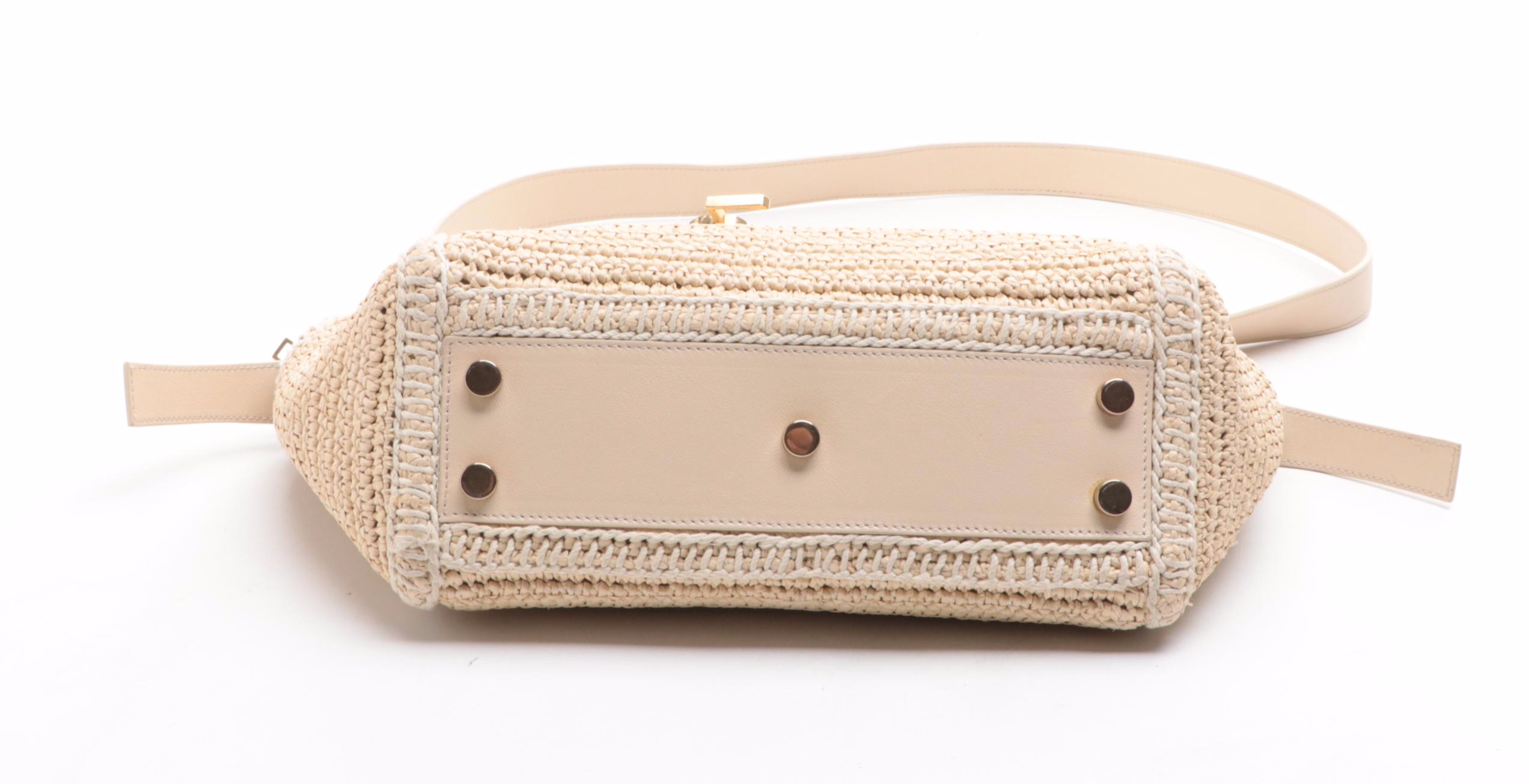 Saint Laurent Monogram Cabas Downtown Straw Baby Bag with Strap