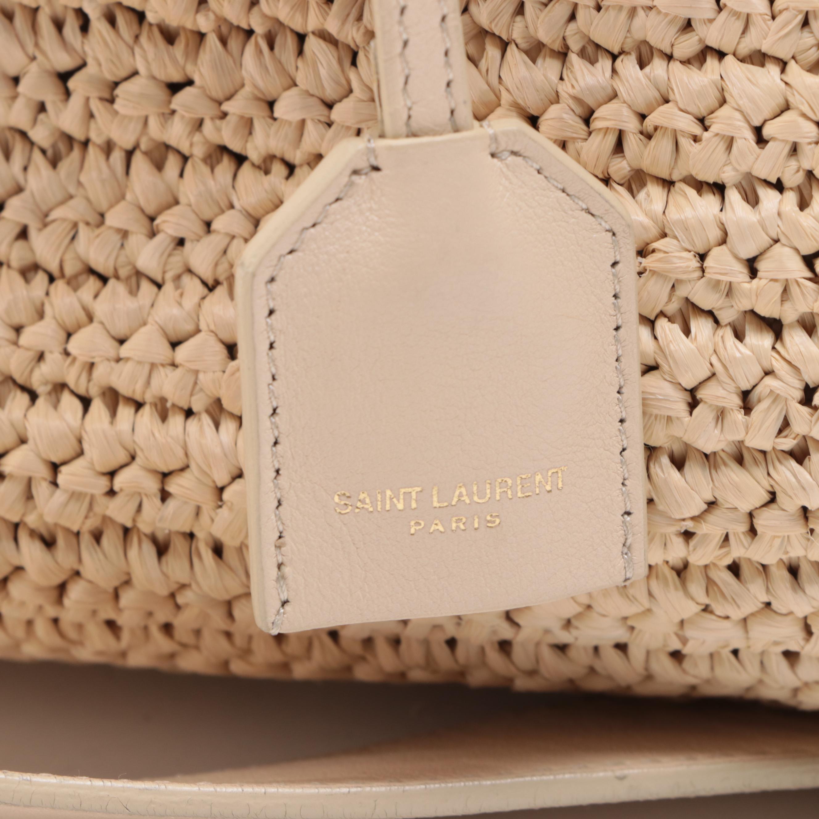 Saint Laurent Monogram Cabas Downtown Straw Baby Bag with Strap