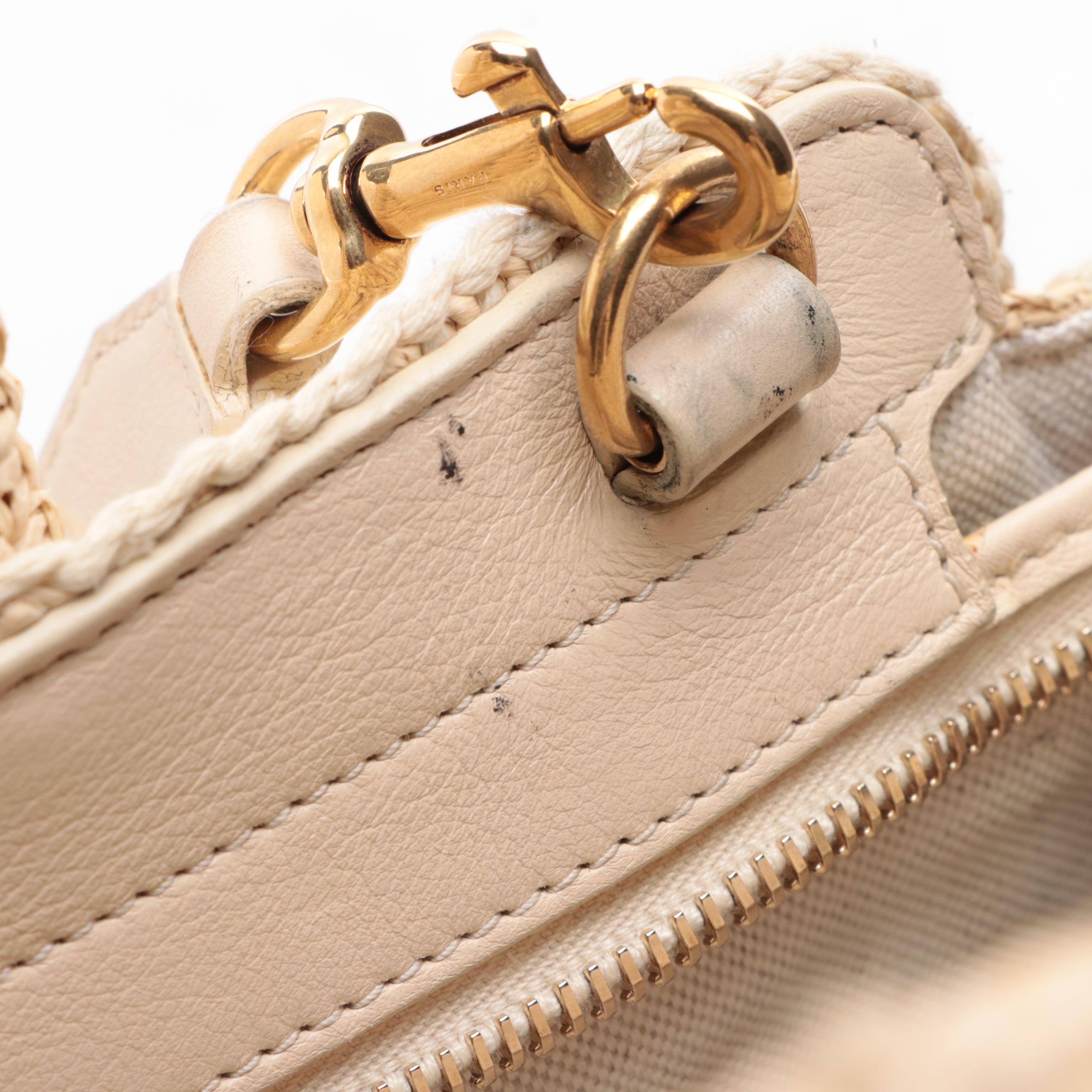 Saint Laurent Monogram Cabas Downtown Straw Baby Bag with Strap