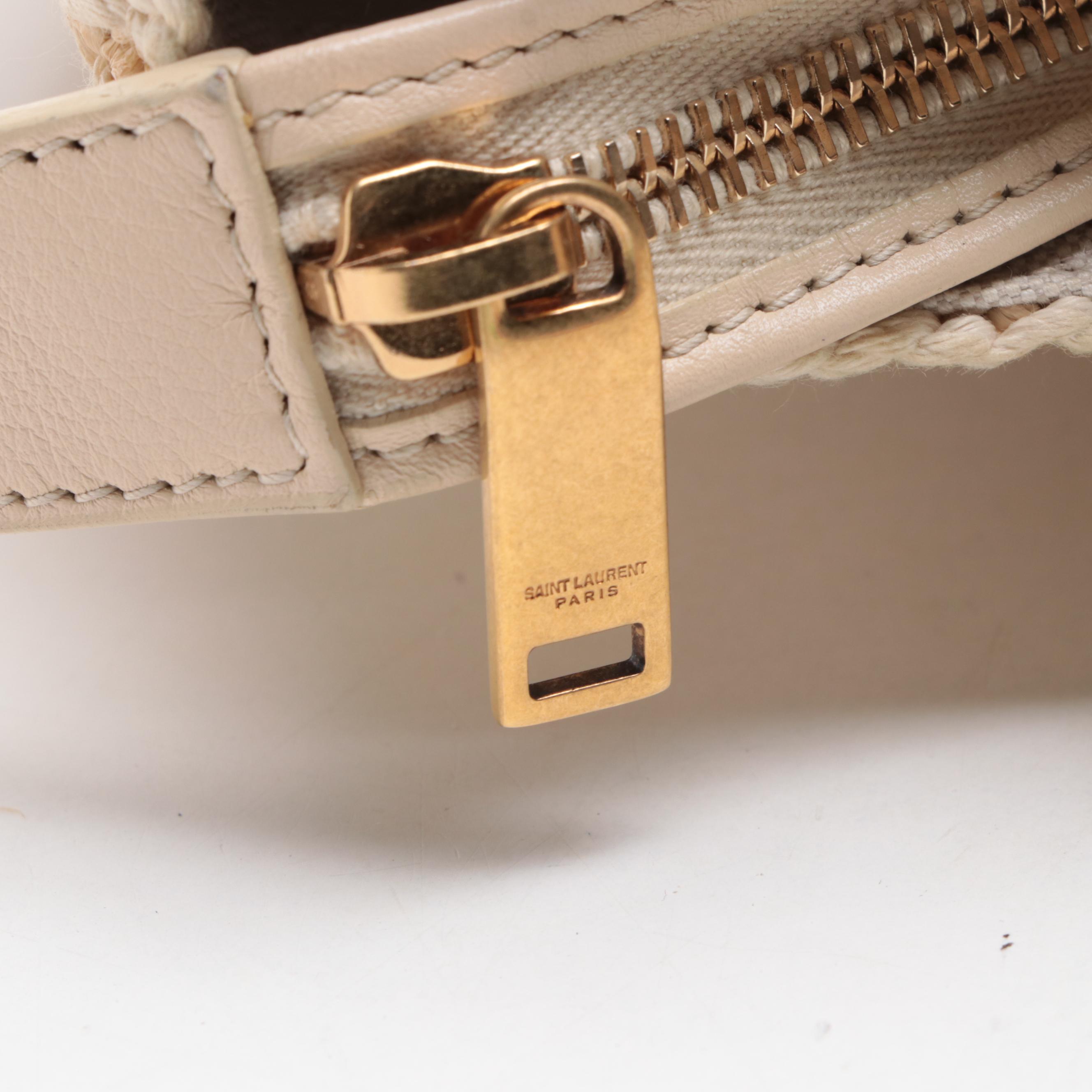 Saint Laurent Monogram Cabas Downtown Straw Baby Bag with Strap