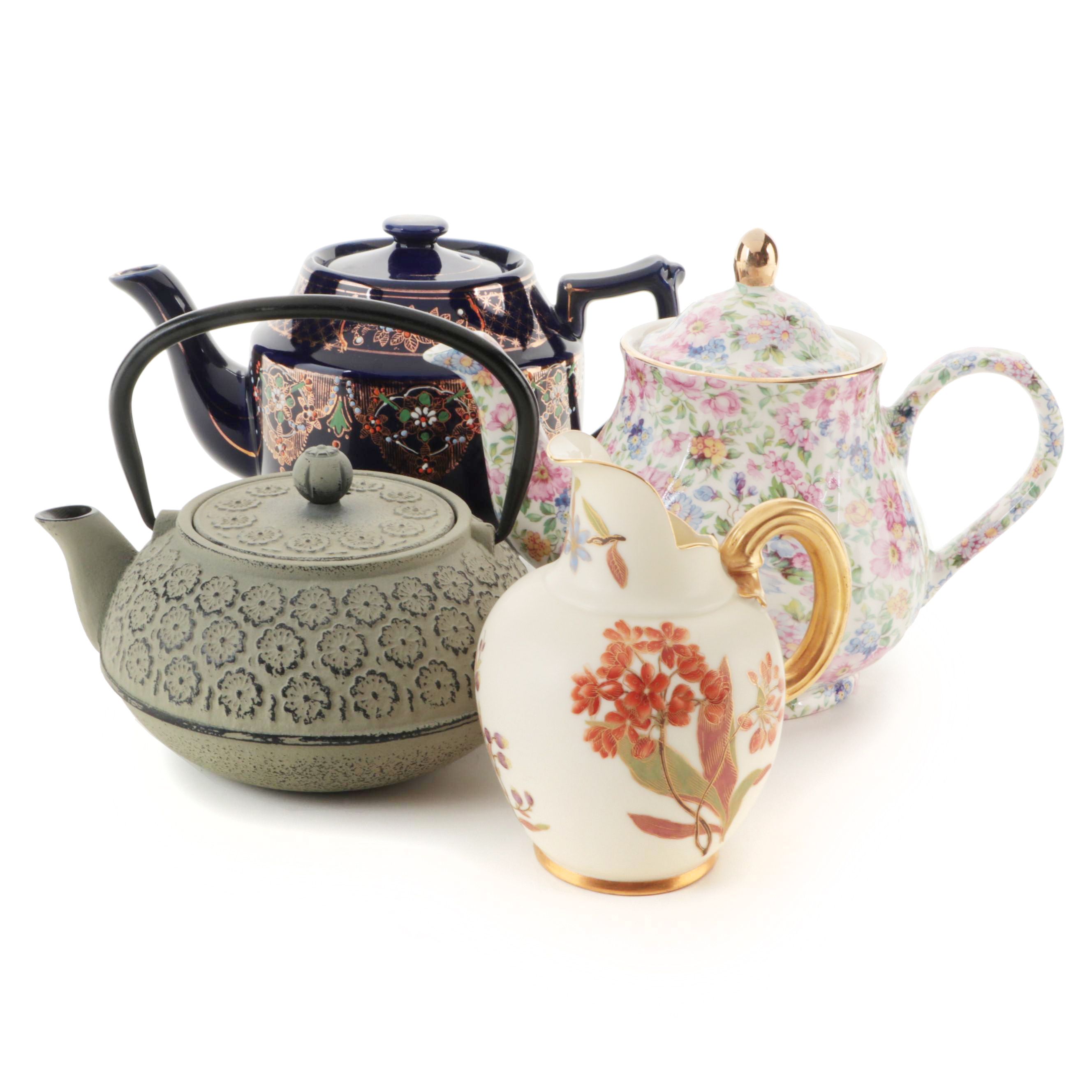 Royal Worcester Blush Ivory Hand-Painted Porcelain Ewer with Other Teapots
