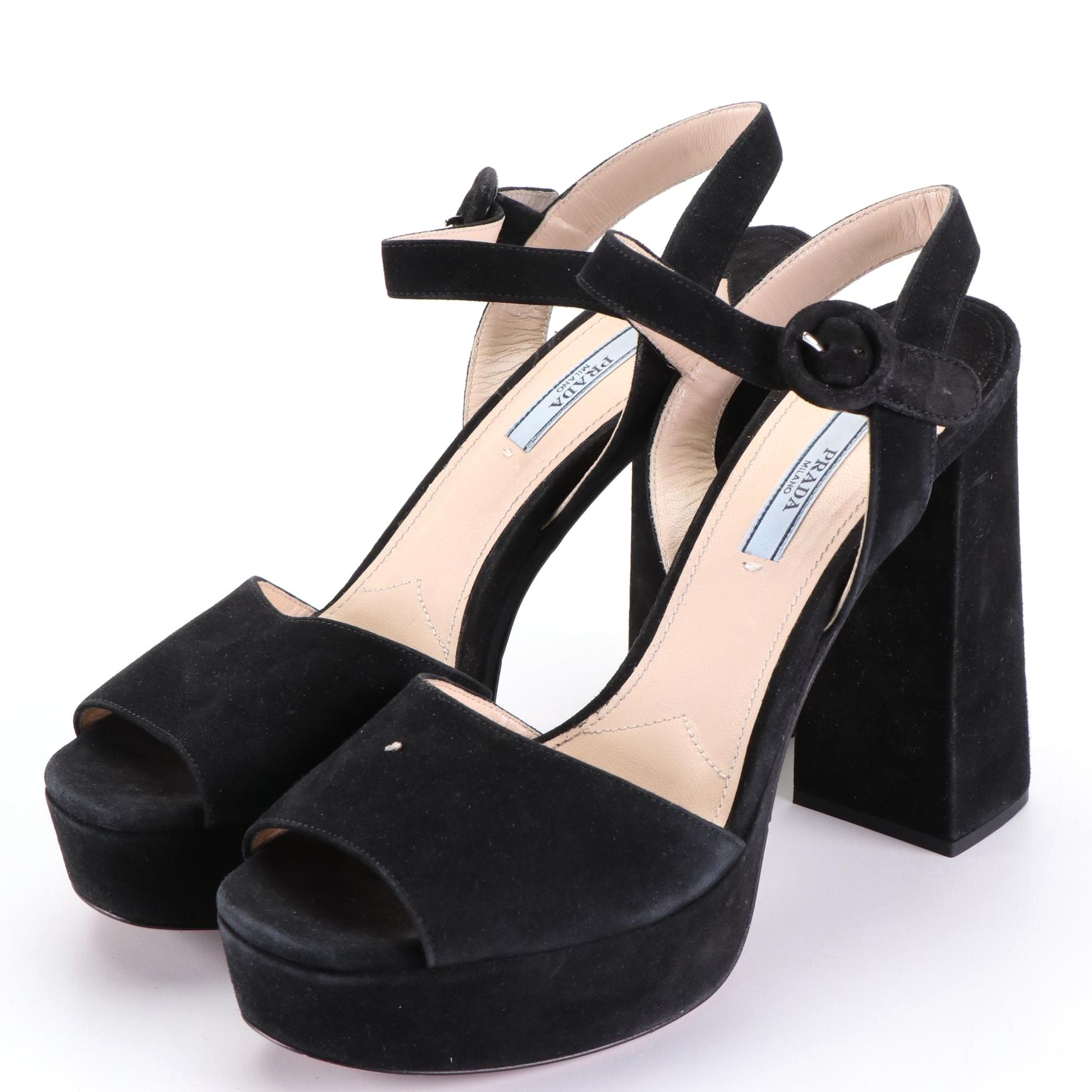 Prada Black Suede High Block-Heeled Platform Sandals