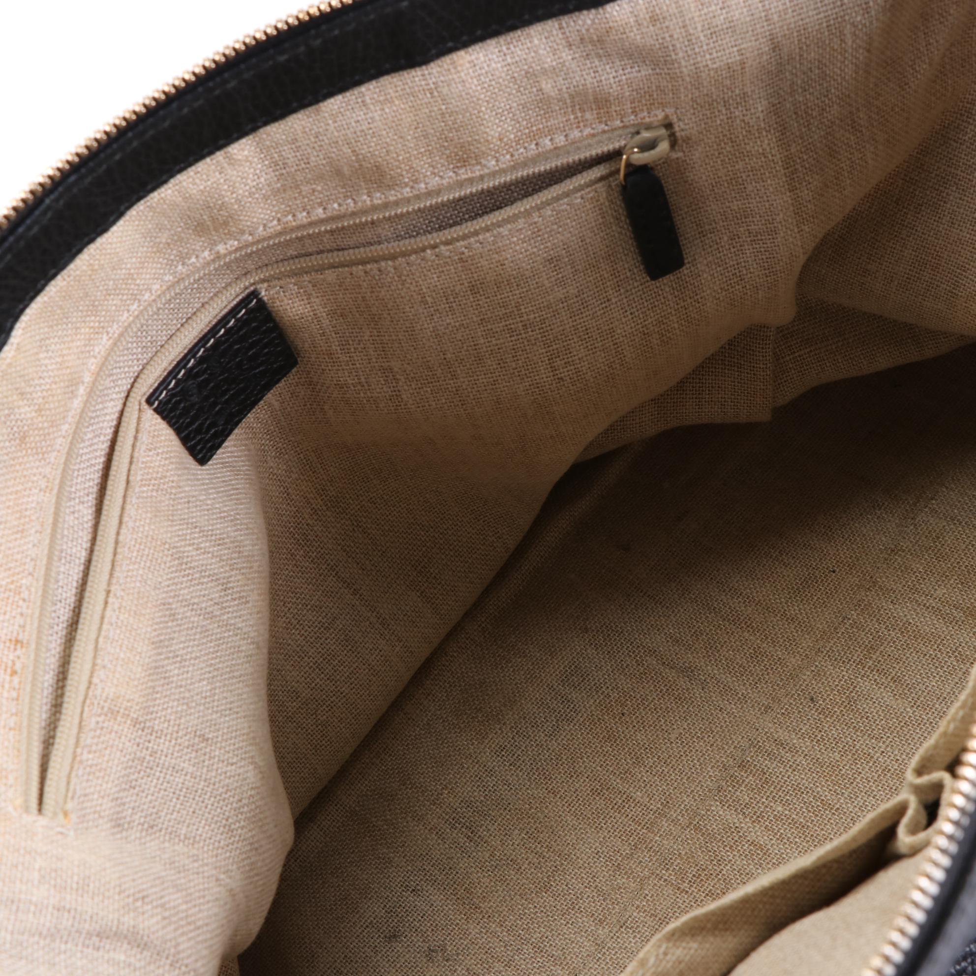 Gucci Tote in Black Grain Leather with Interlocking GG Charm