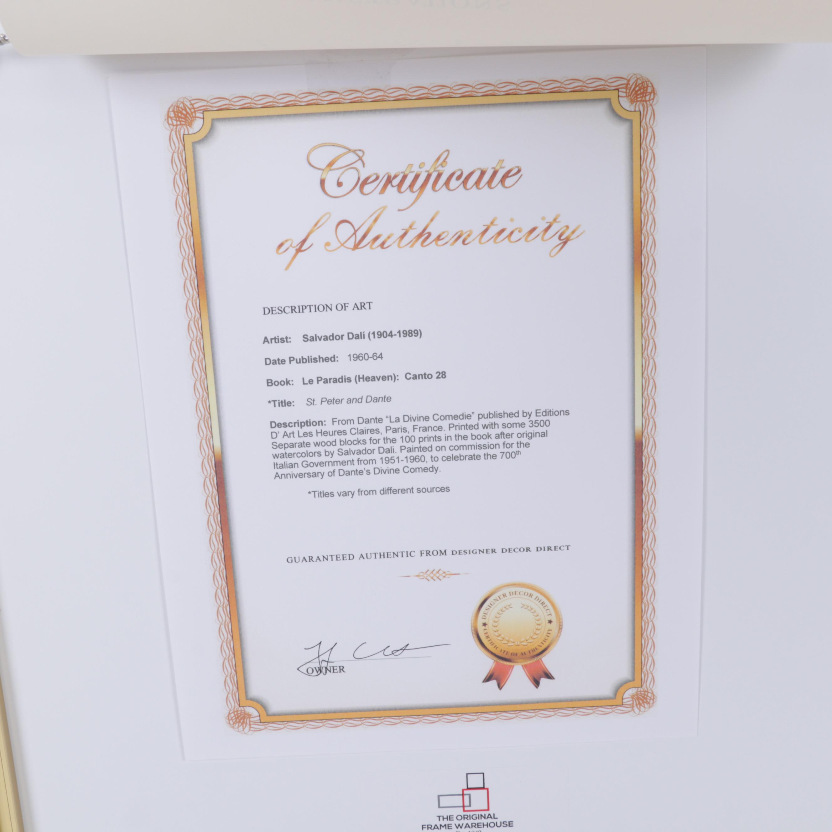 Salvador Dalí Wood Engraving "Saint Peter and Dante"