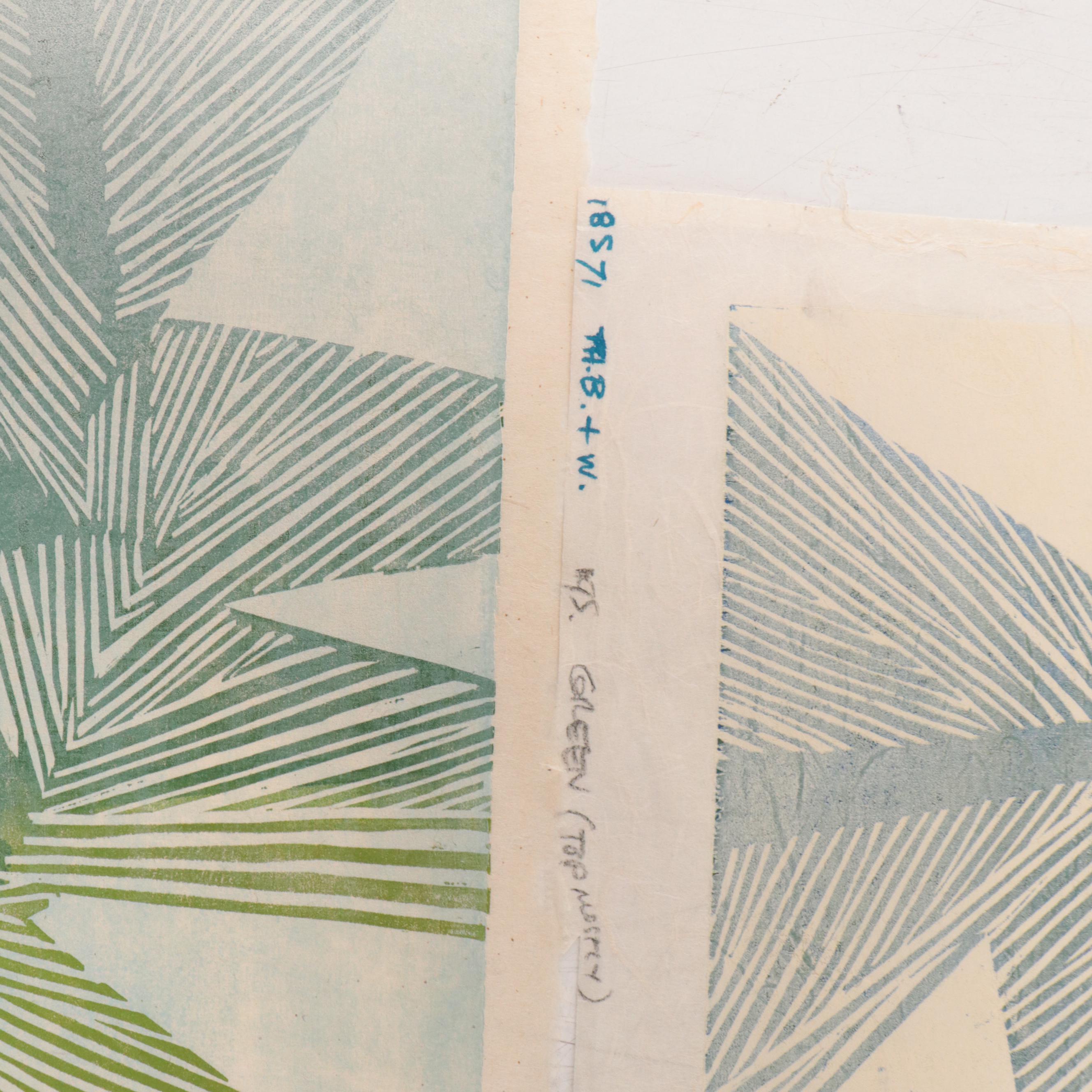 Leonard Maurer Non-objective Linocut Prints, Late 20th Century