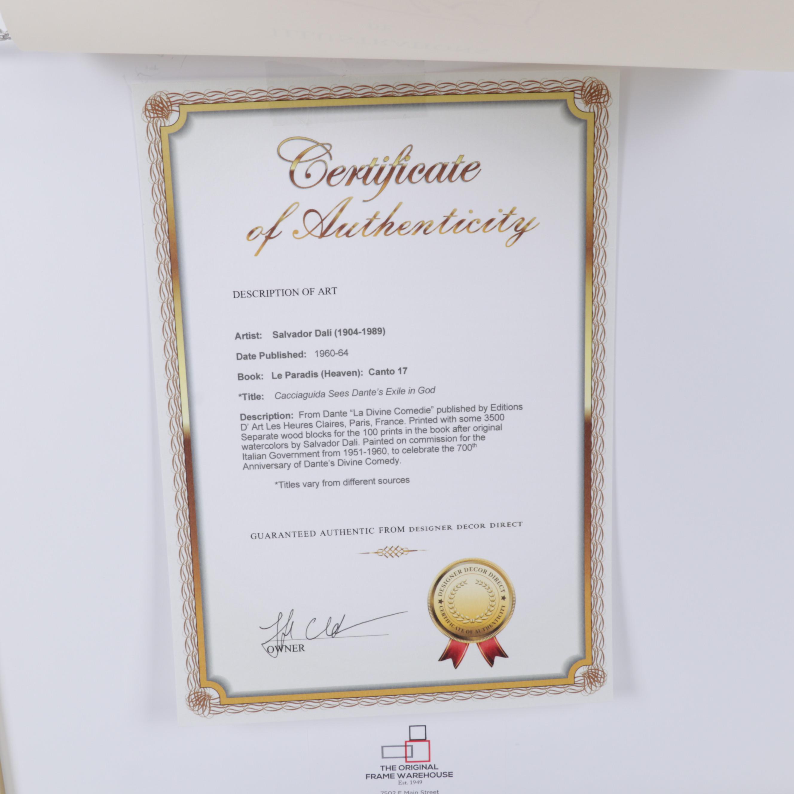 Salvador Dalí Wood Engraving "Cacciaguida Sees Dante's Exile in God"