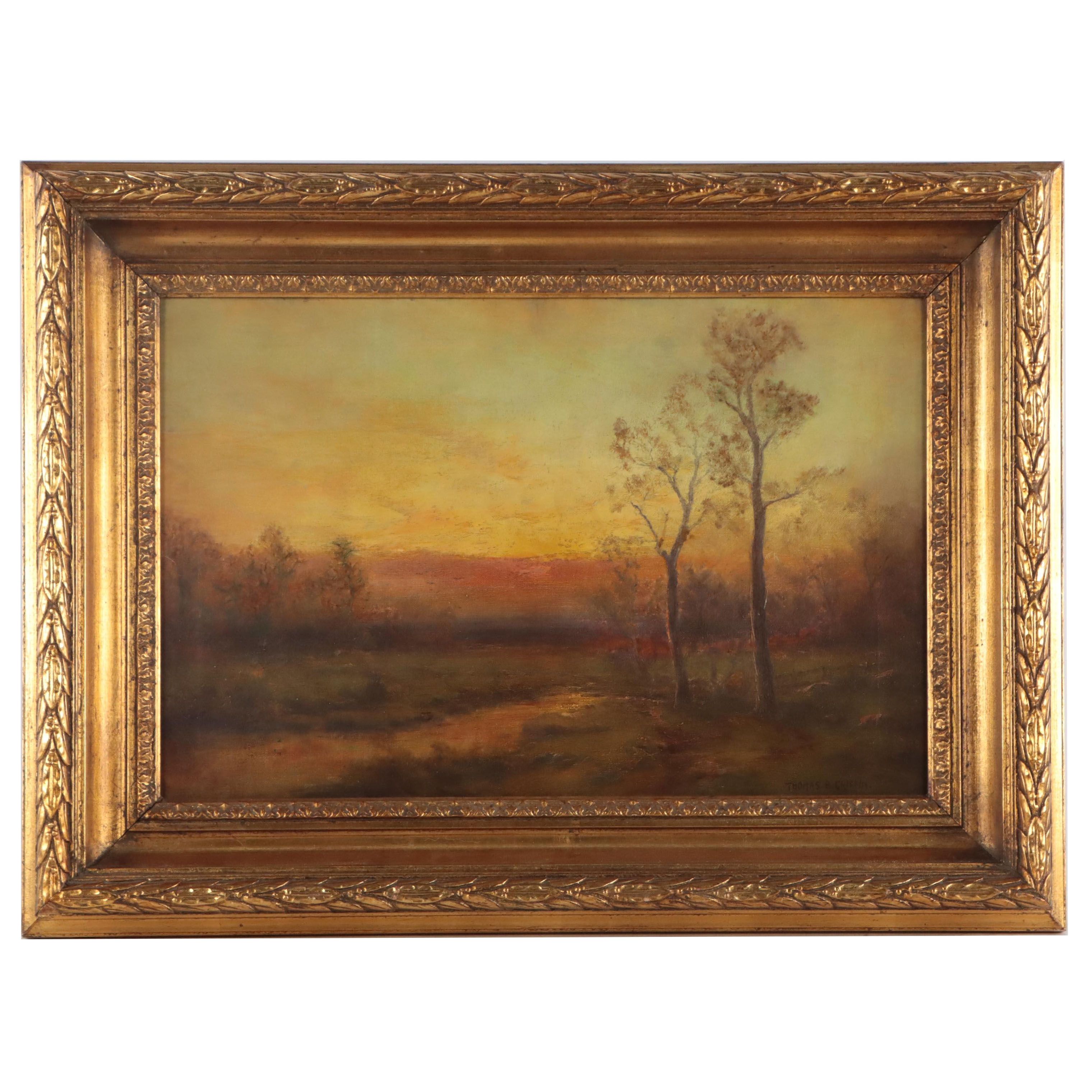 Thomas B. Griffin Tonalist Forest Oil Painting, Late 19th Century