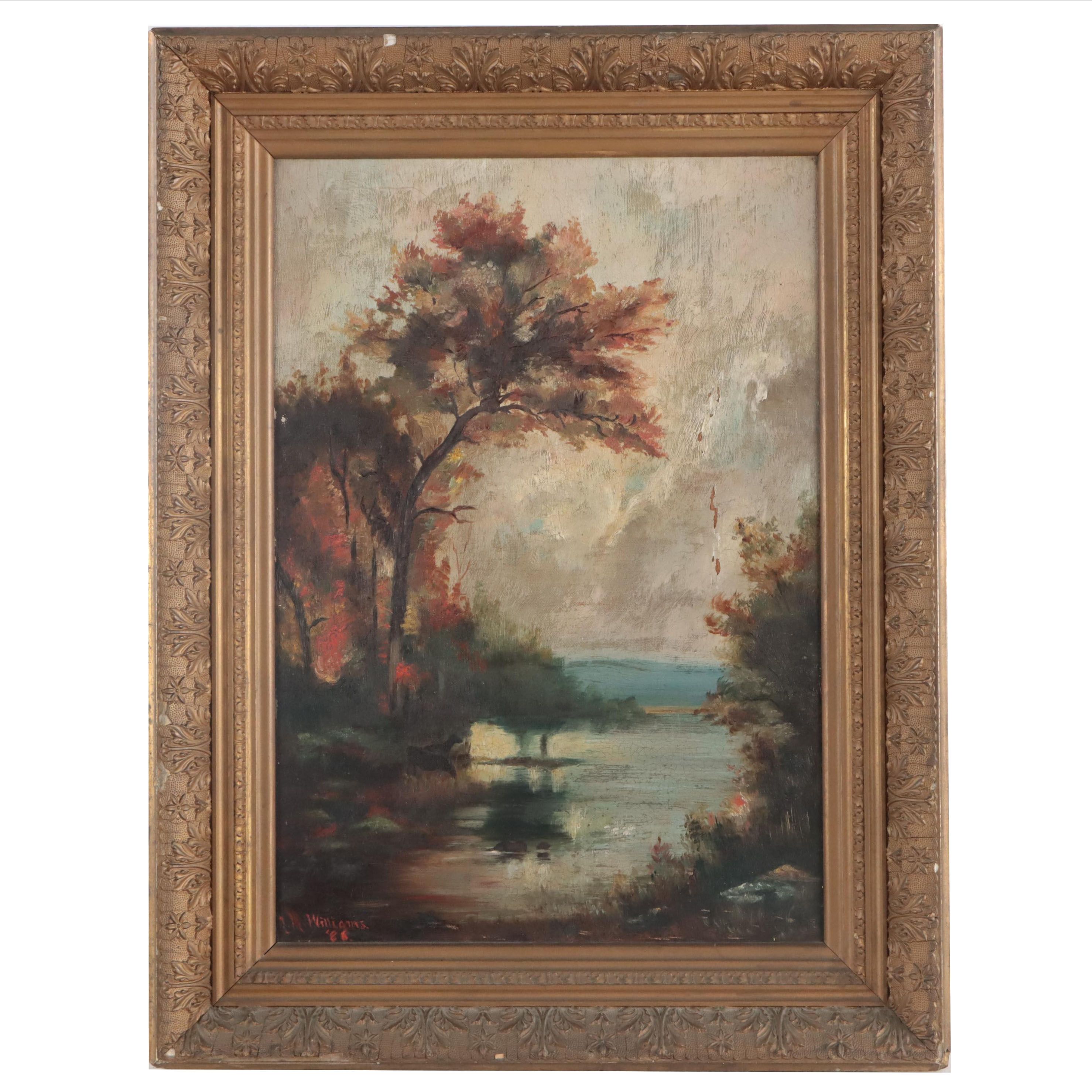 A. M. Williams Oil Painting of Landscape, 1886