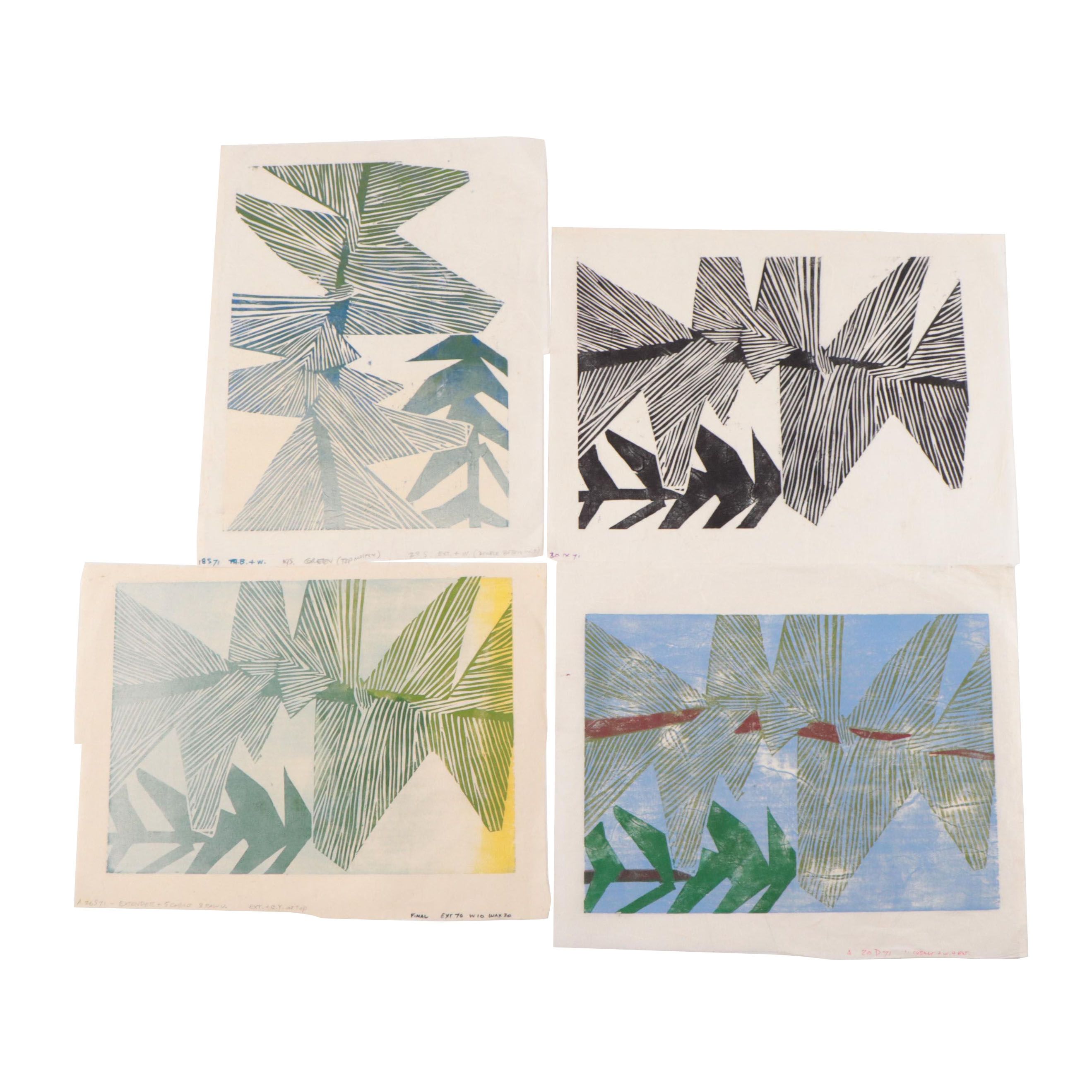 Leonard Maurer Non-objective Linocut Prints, Late 20th Century