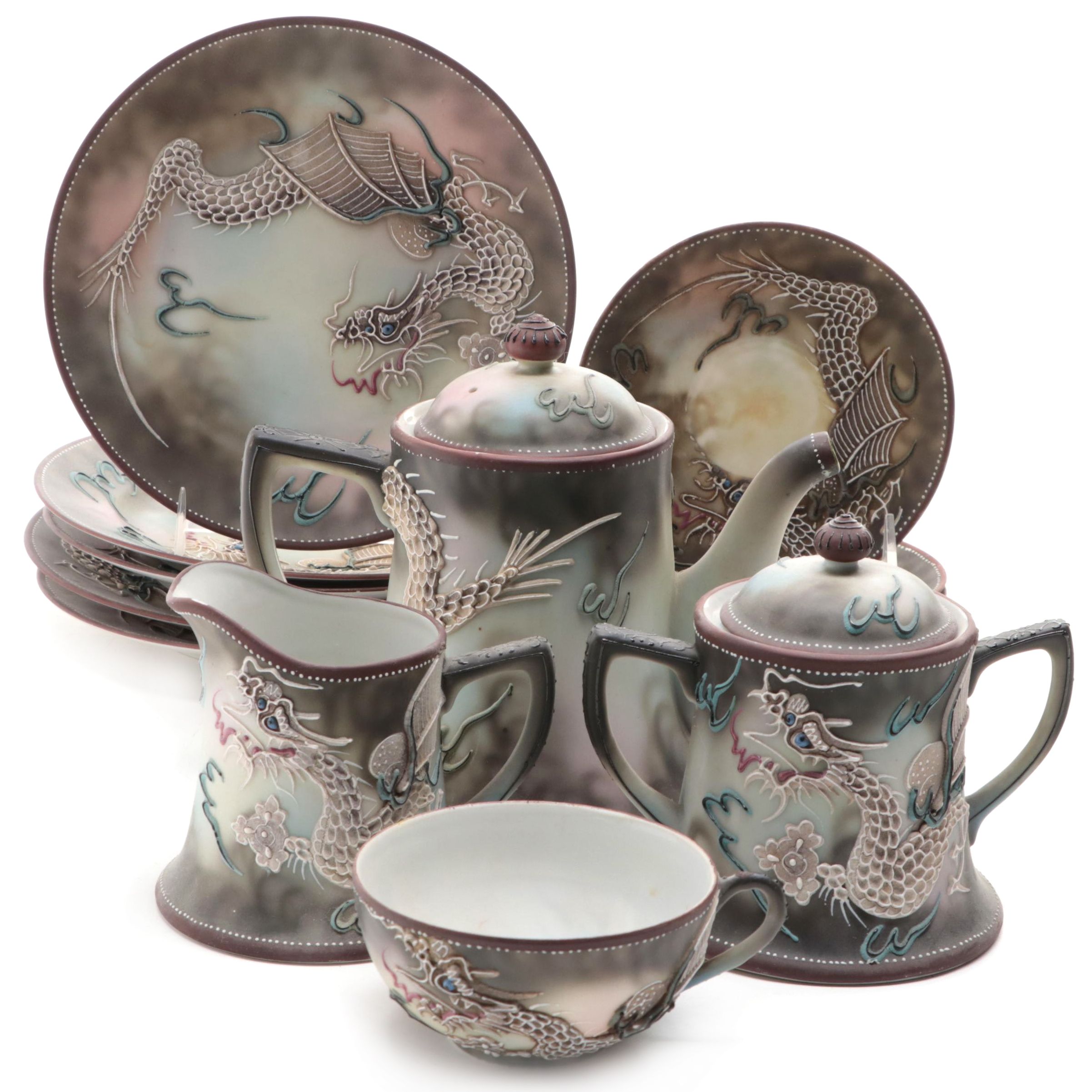 Japanese Dragonware Tea Set and Tableware, Mid-20th Century