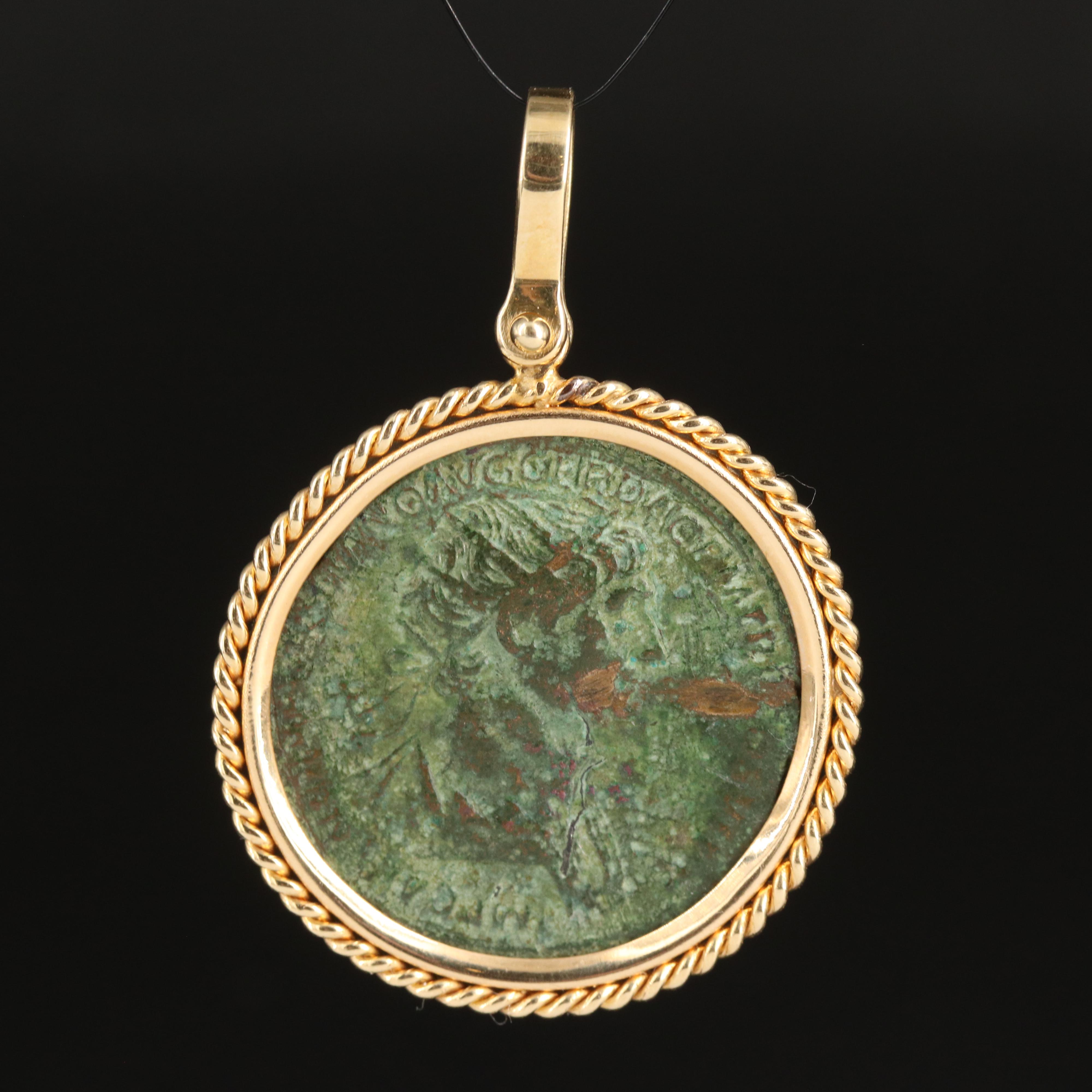 14K Coin Pendant with Ancient Roman Imperial Dupondius Coin