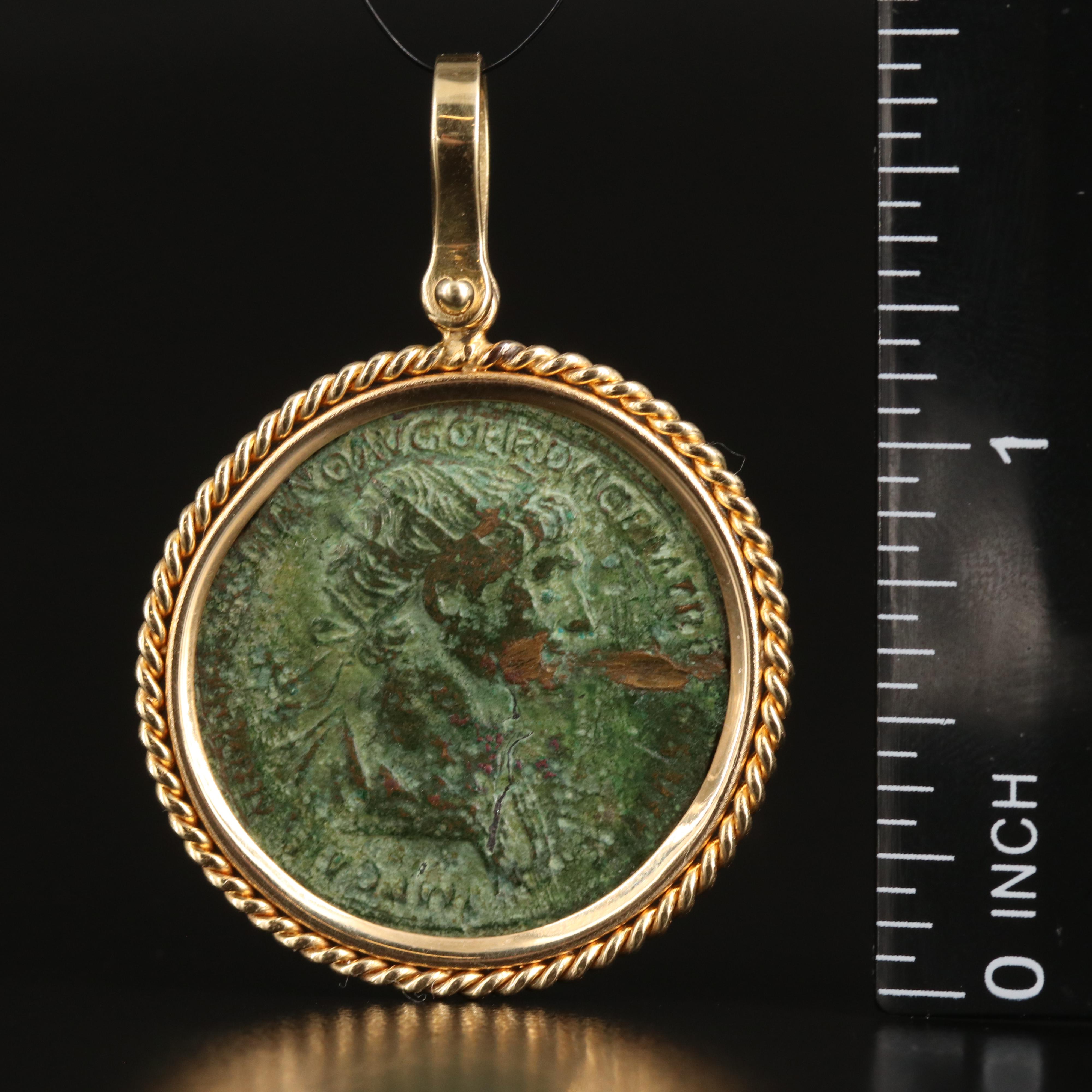 14K Coin Pendant with Ancient Roman Imperial Dupondius Coin