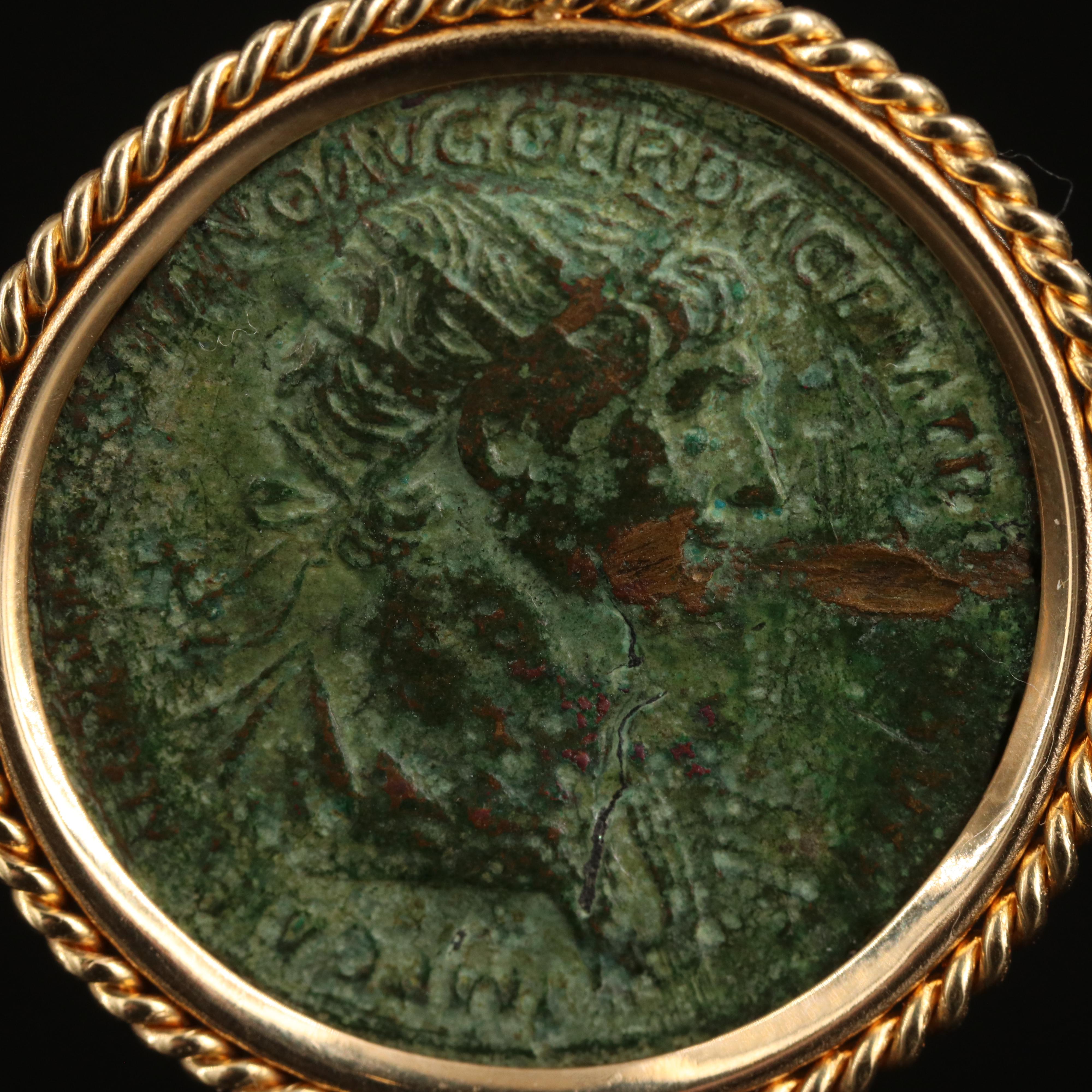 14K Coin Pendant with Ancient Roman Imperial Dupondius Coin