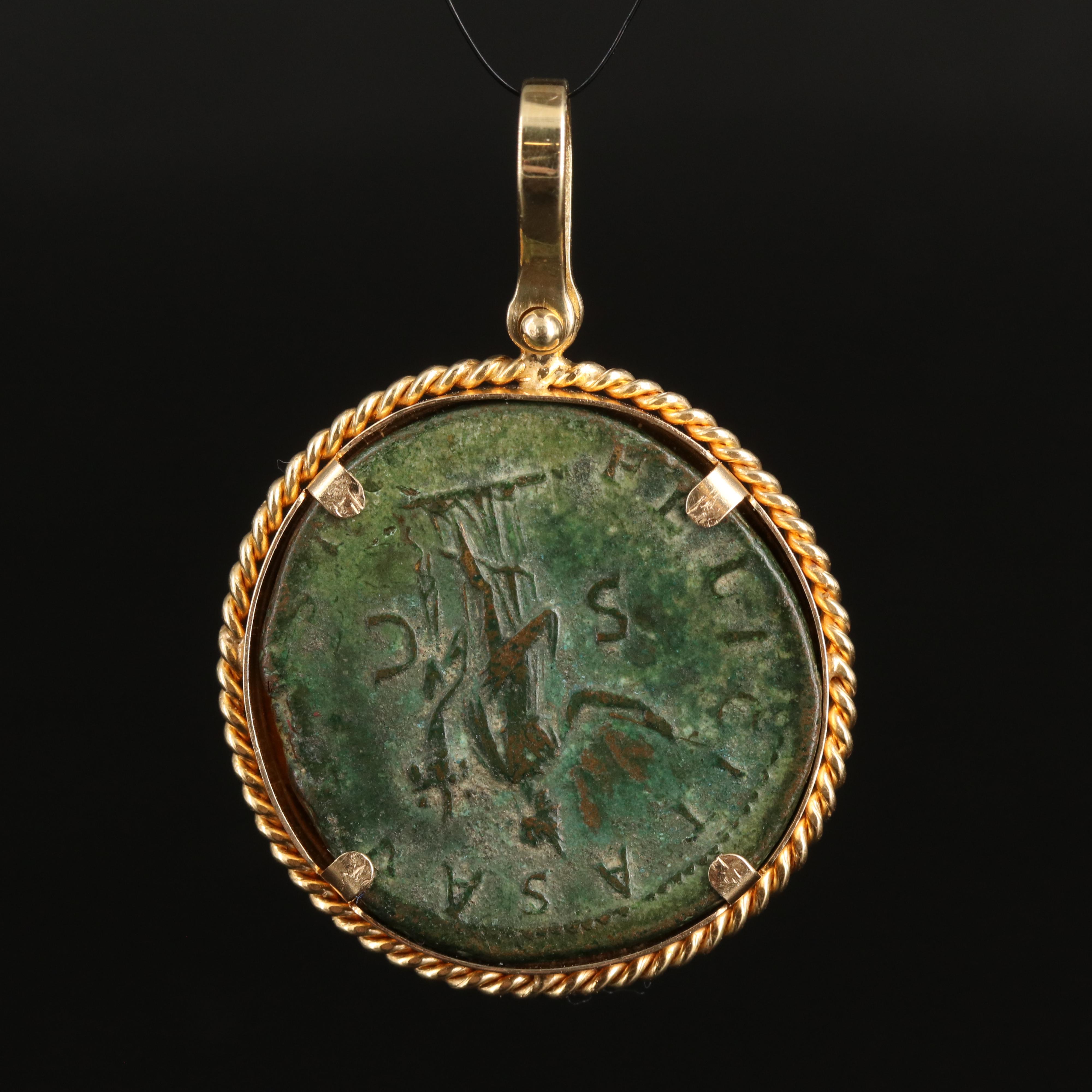 14K Coin Pendant with Ancient Roman Imperial Dupondius Coin