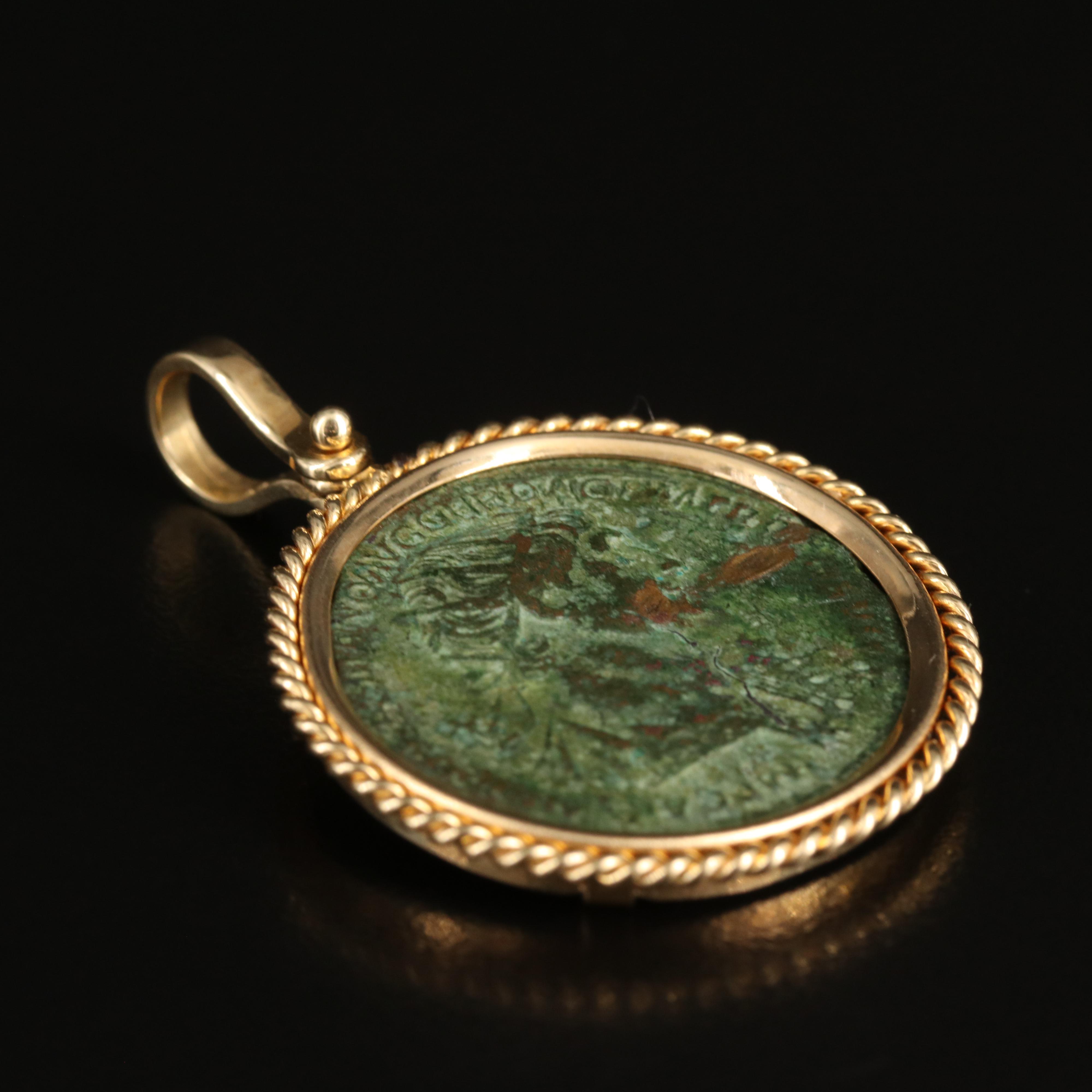 14K Coin Pendant with Ancient Roman Imperial Dupondius Coin