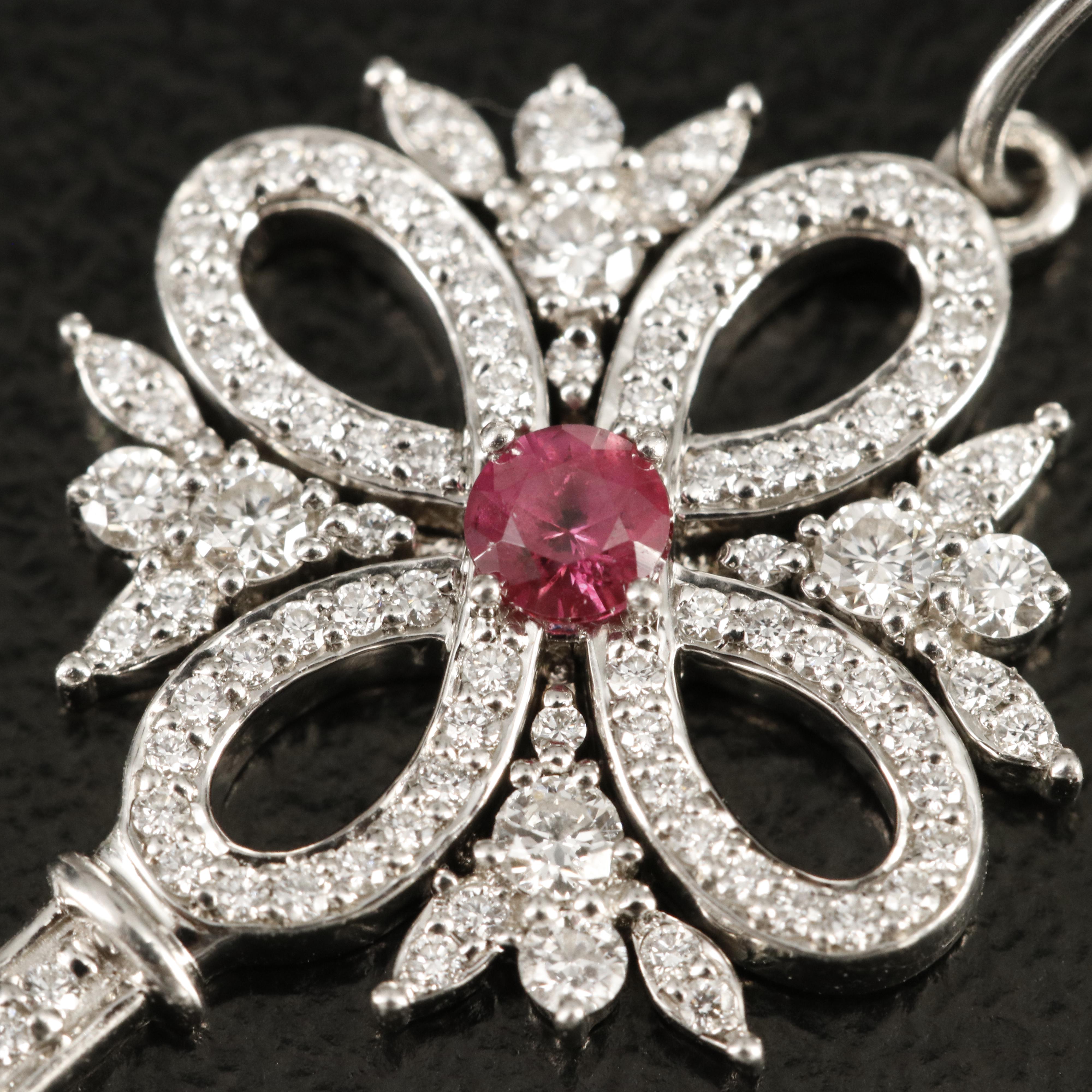 Tiffany & Co. "Tiffany Keys" Ruby and Diamond Victoria Key Pendant Necklace